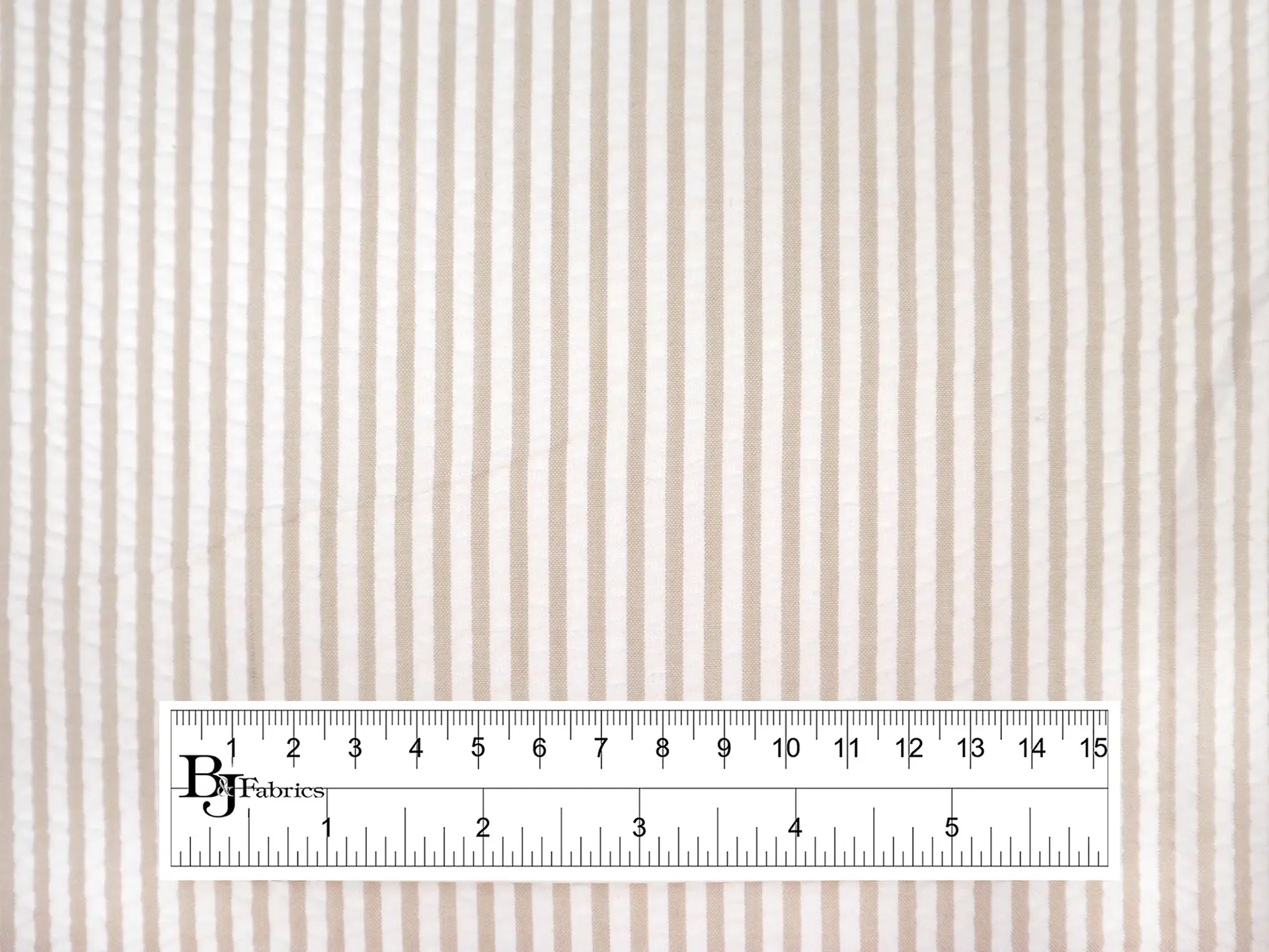 Poly Cotton Seersucker Stripe in Khaki