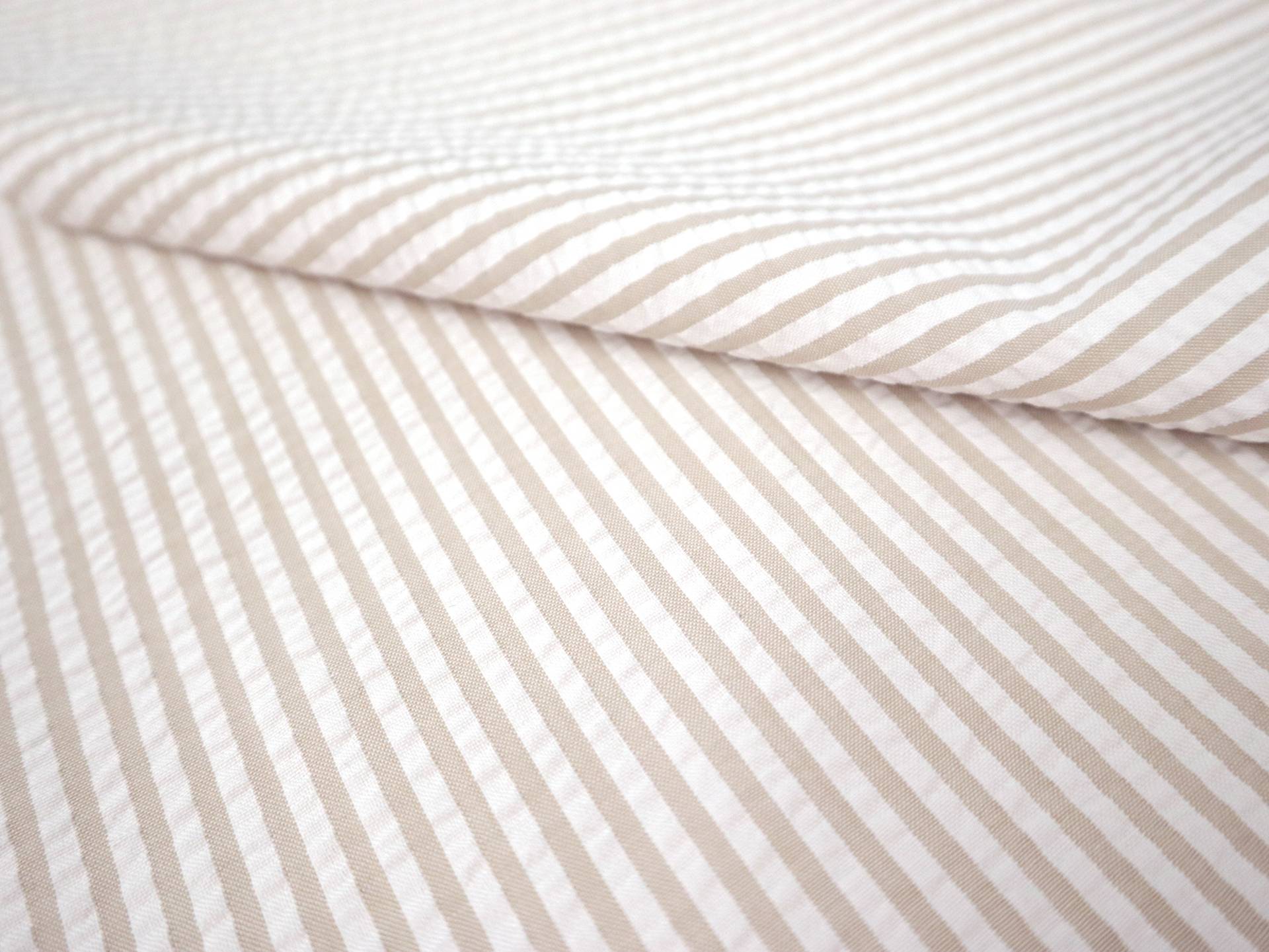Poly Cotton Seersucker Stripe in Khaki