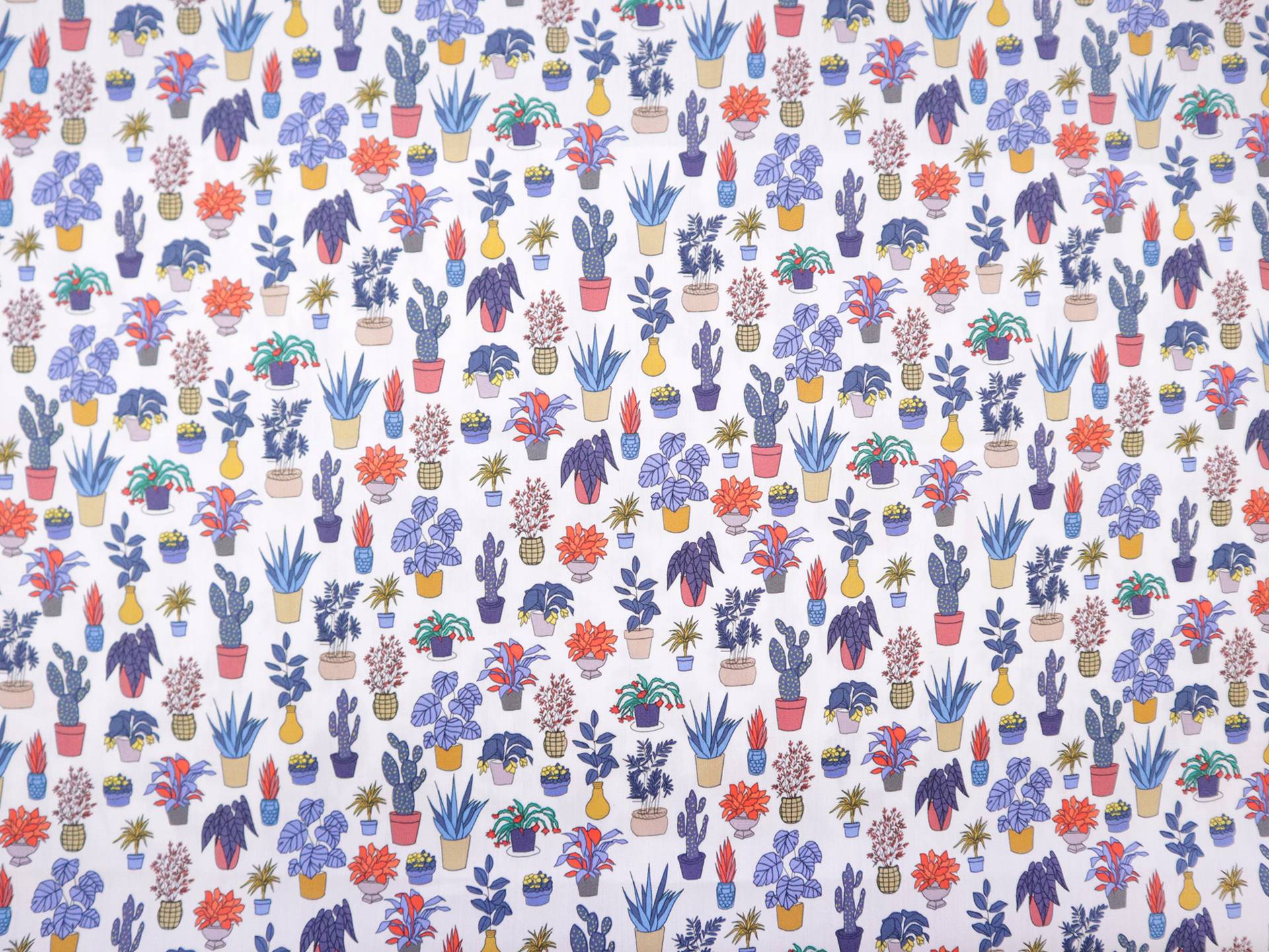 Cotton Broadcloth with Potted Plants Print