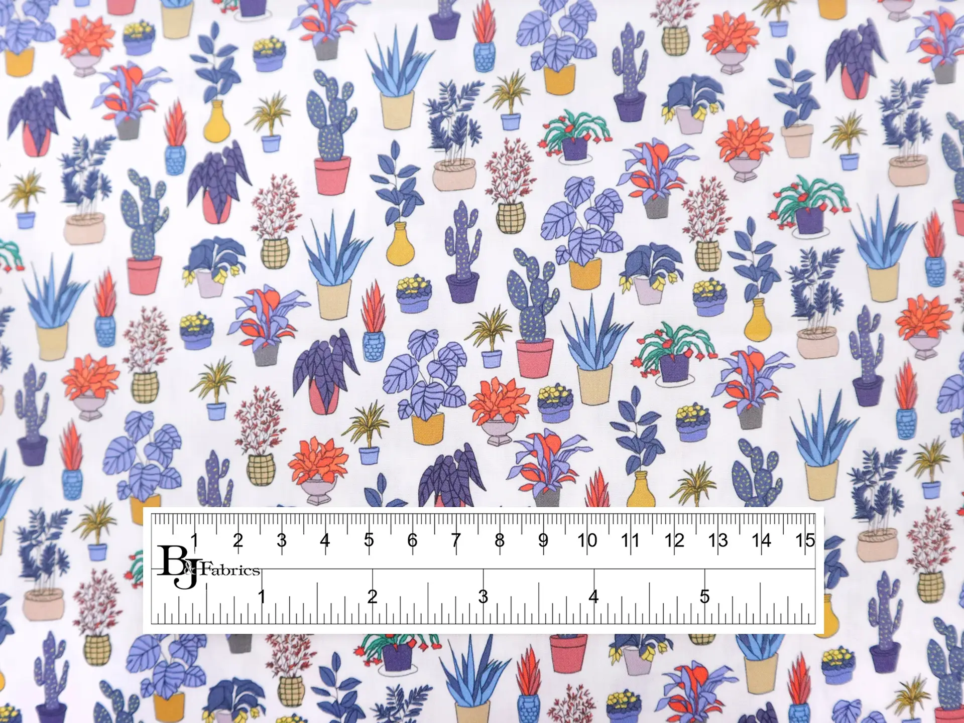 Cotton Broadcloth with Potted Plants Print