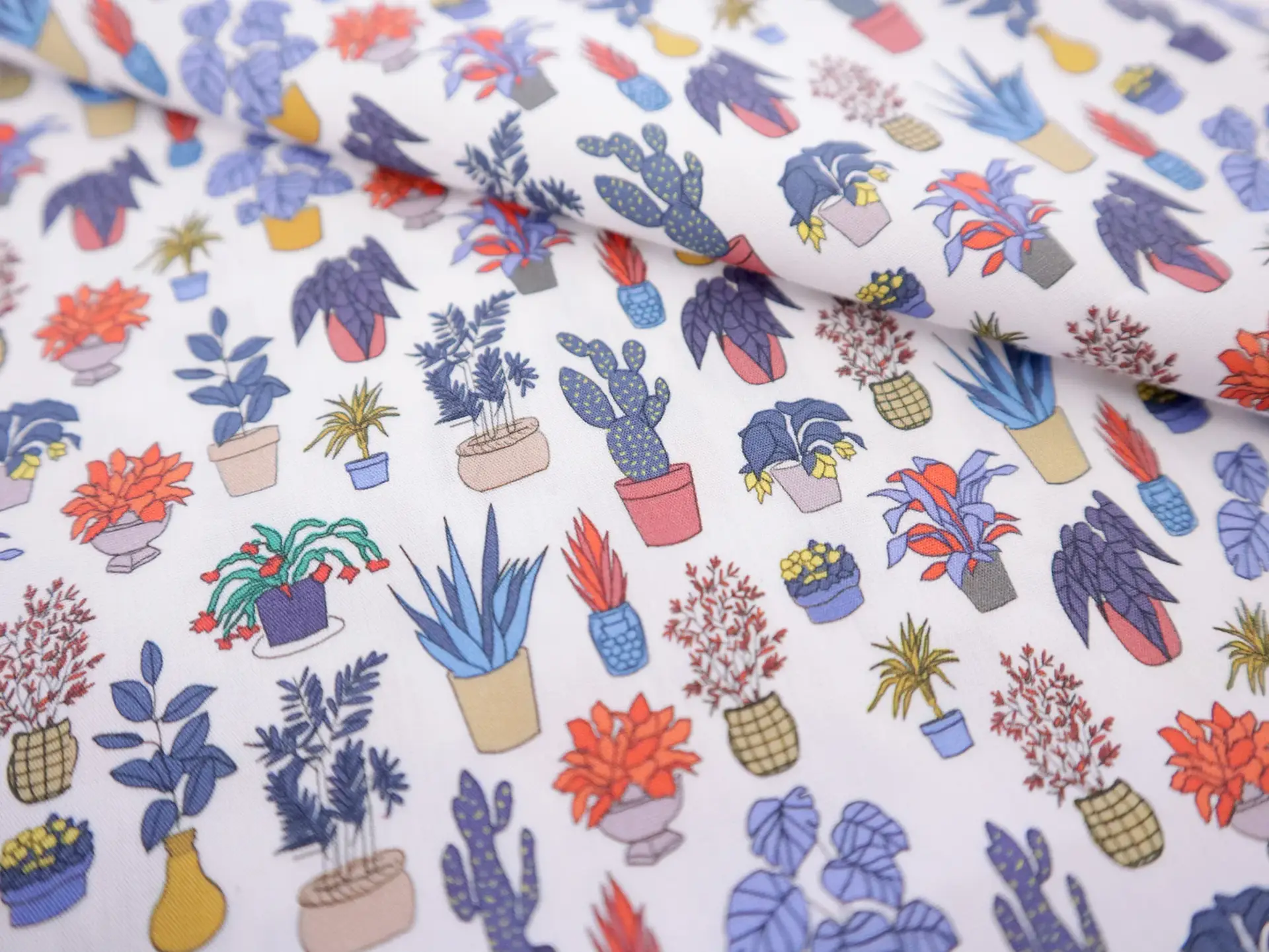 Cotton Broadcloth with Potted Plants Print