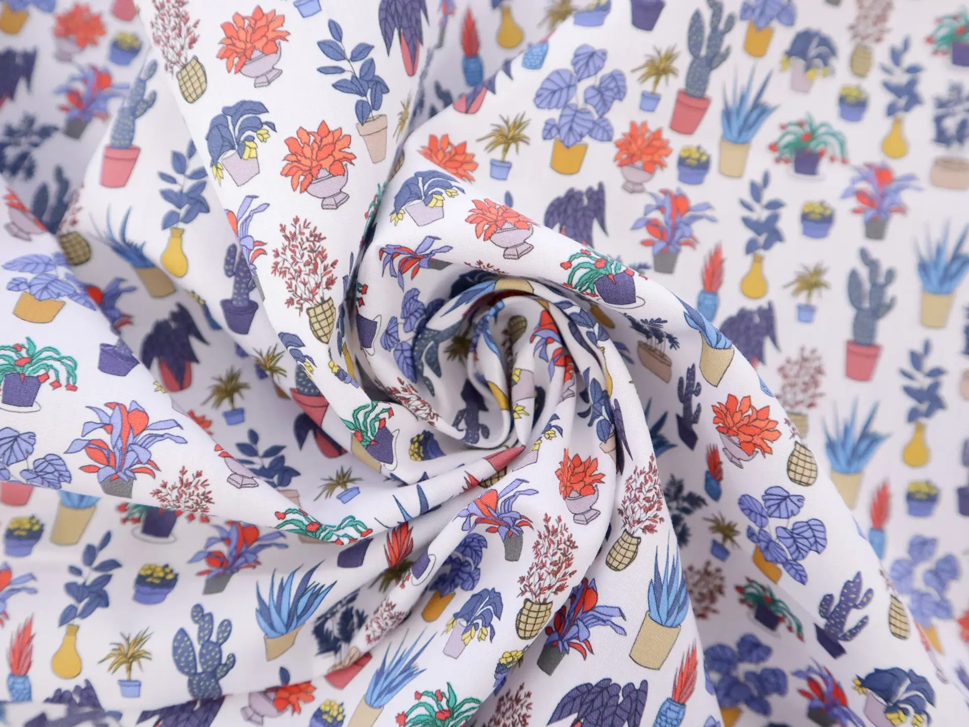 Cotton Broadcloth with Potted Plants Print