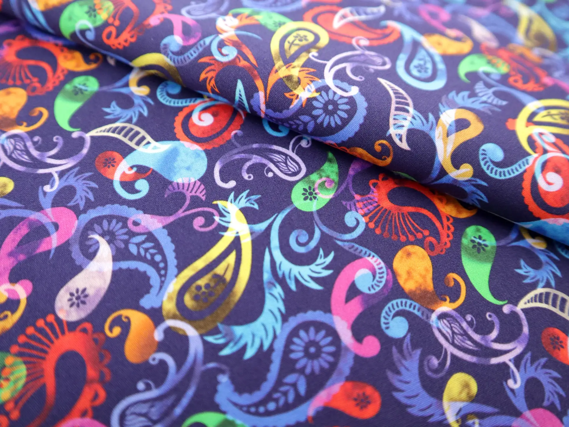 Cotton Broadcloth with Colorful Paisleys 