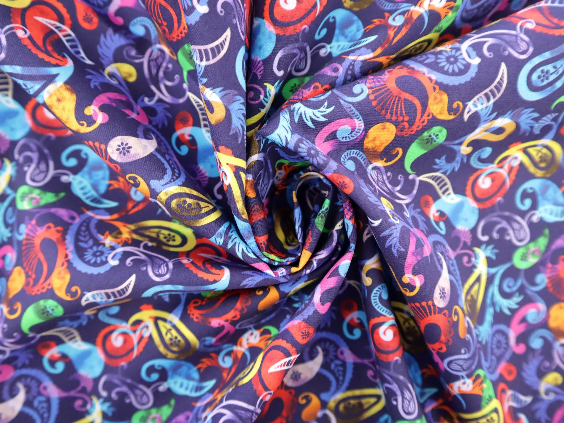 Cotton Broadcloth with Colorful Paisleys 