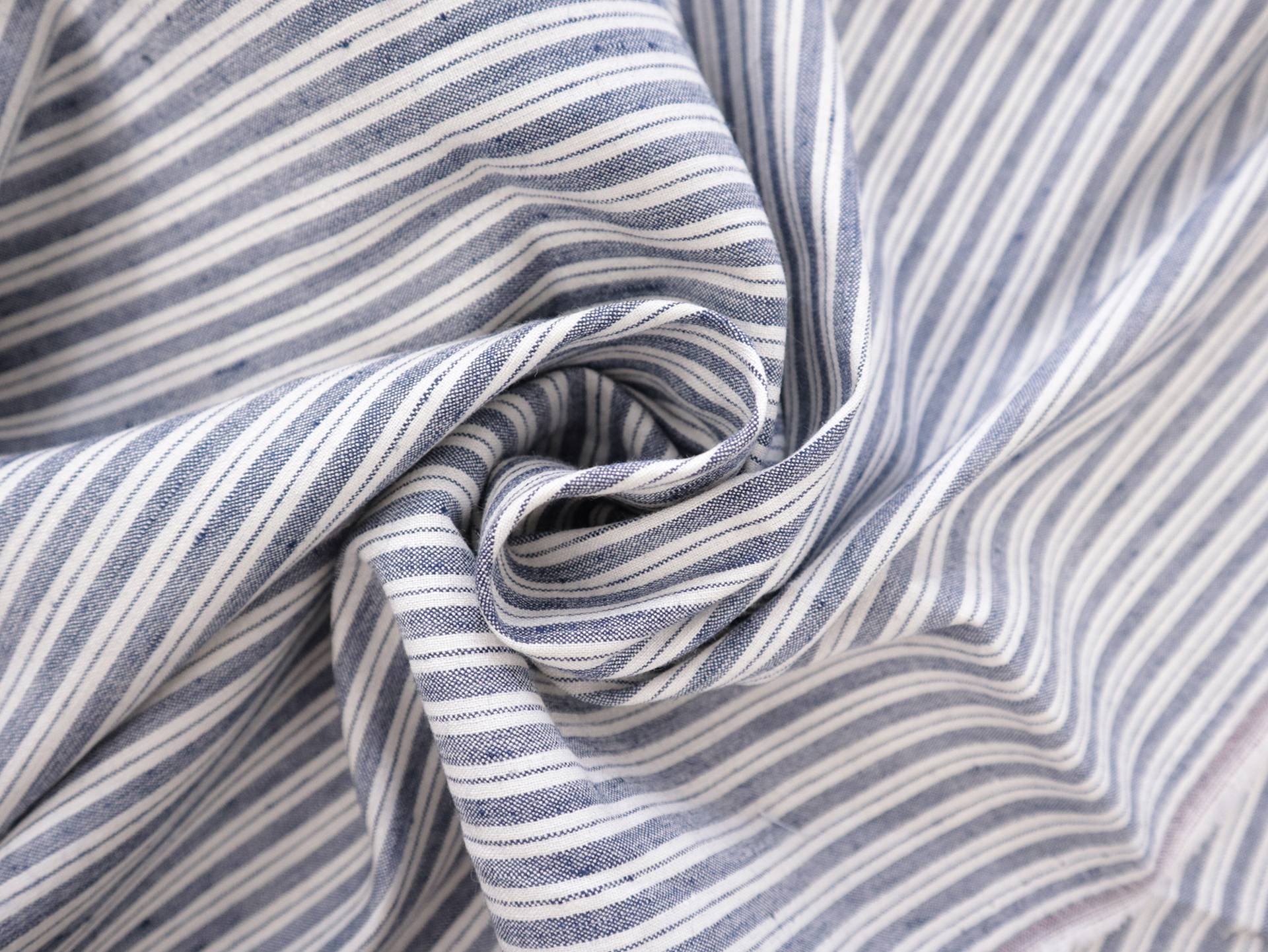 Stretch Linen with Ticking Stripe in Indigo