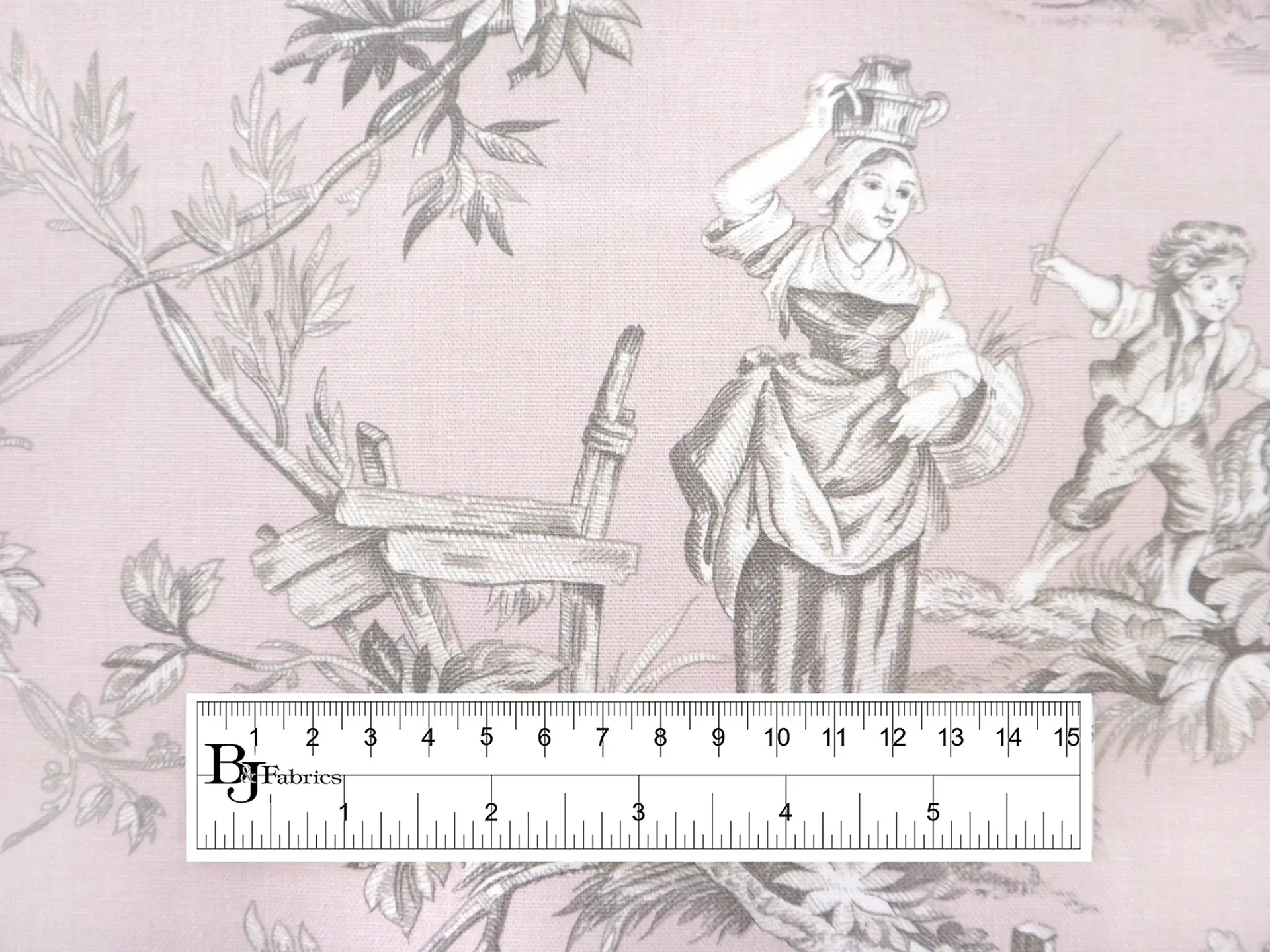 Cotton Canvas Toile de Jouy in Rose Pink