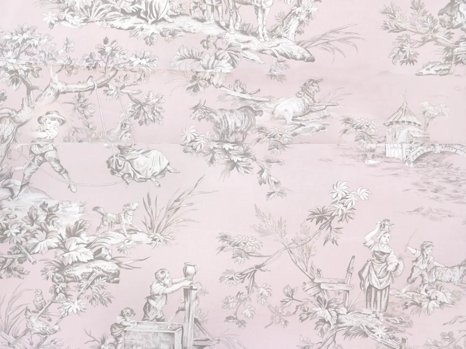 Cotton Canvas Toile de Jouy in Rose Pink