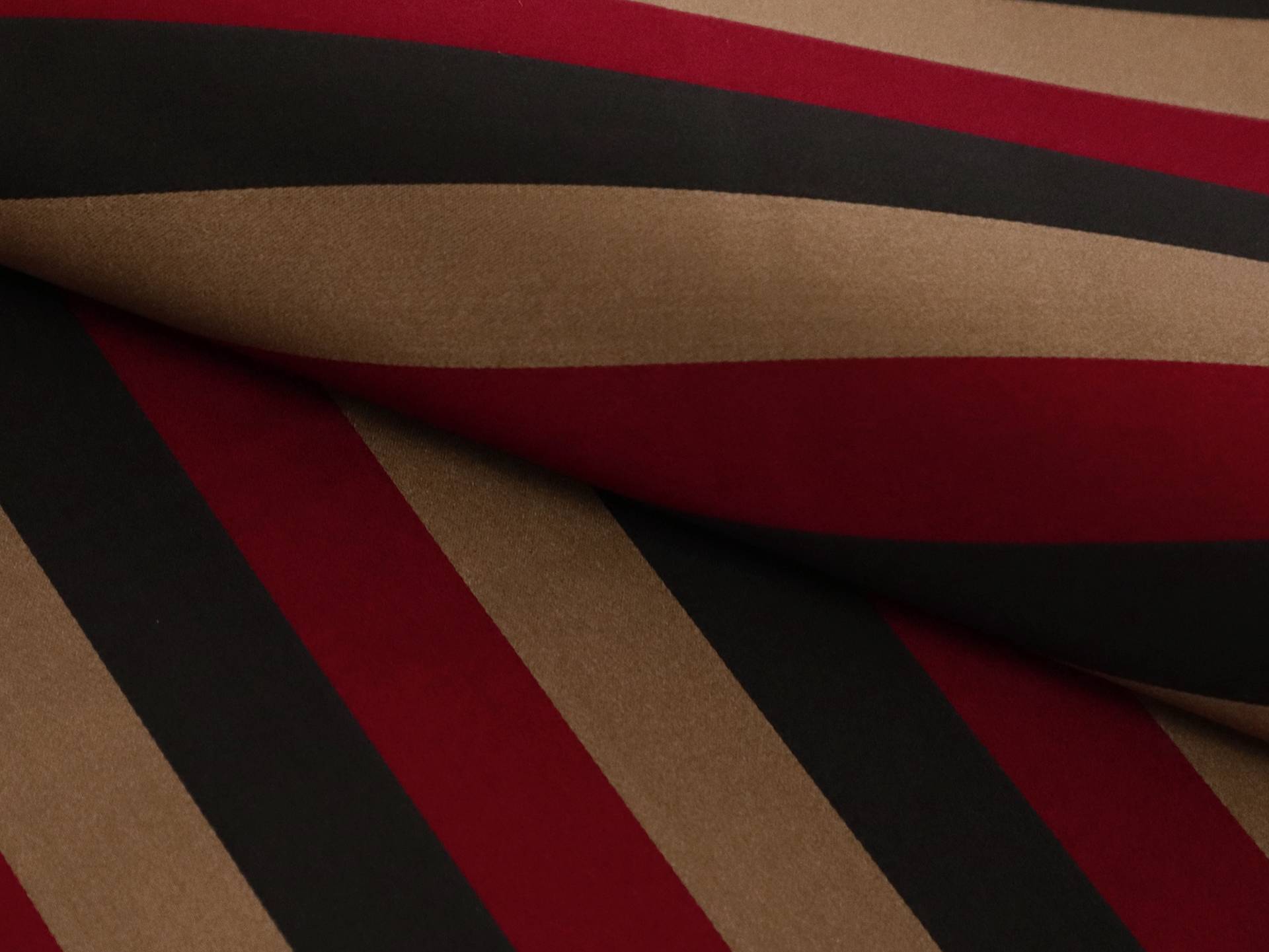 Double Face Silk Satin Stripe in Crimson, Black, and Sand