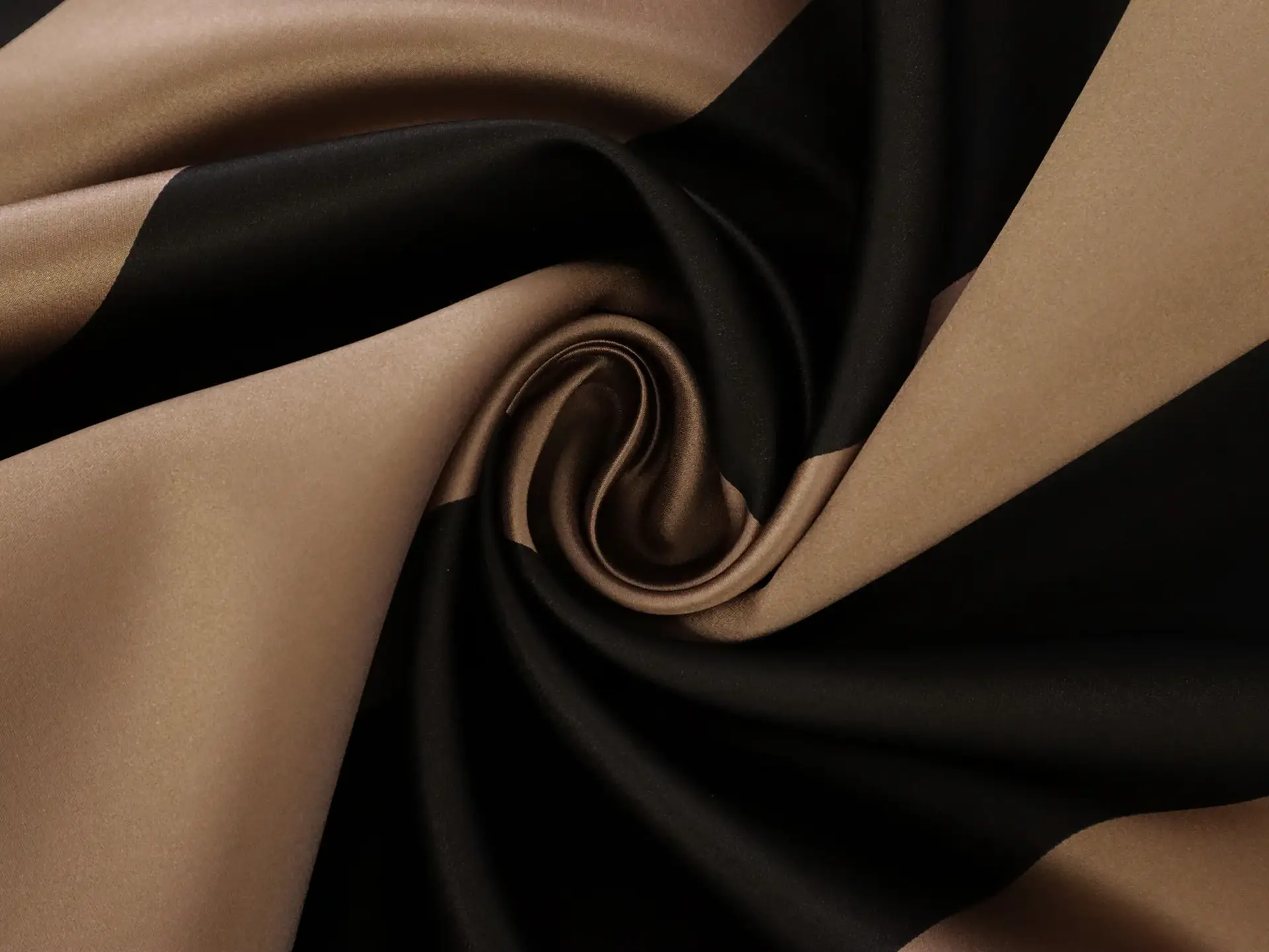 Double Face Silk Satin Stripe in Black and Sand