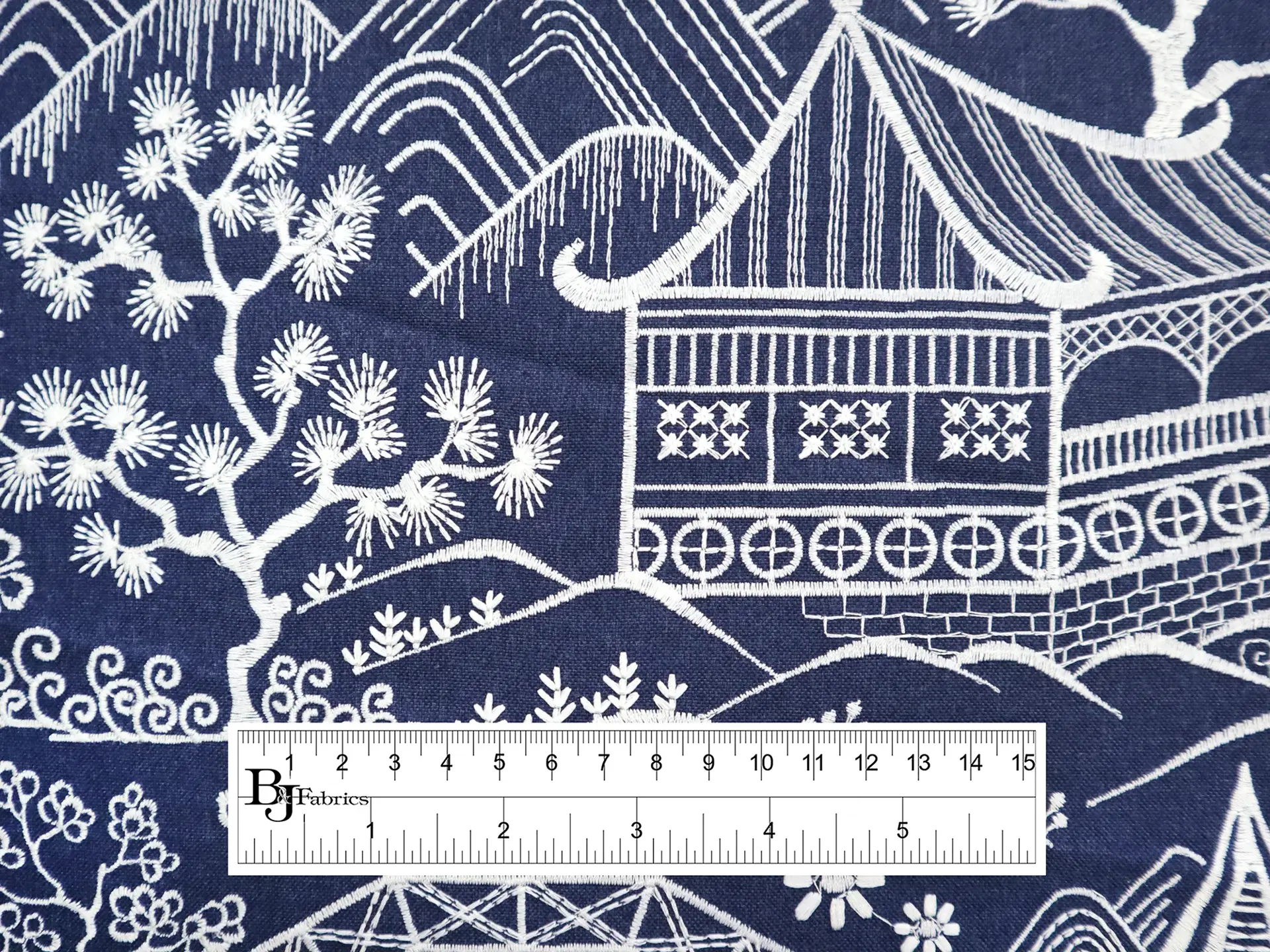 Embroidered Poly Cotton Upholstery in Indigo