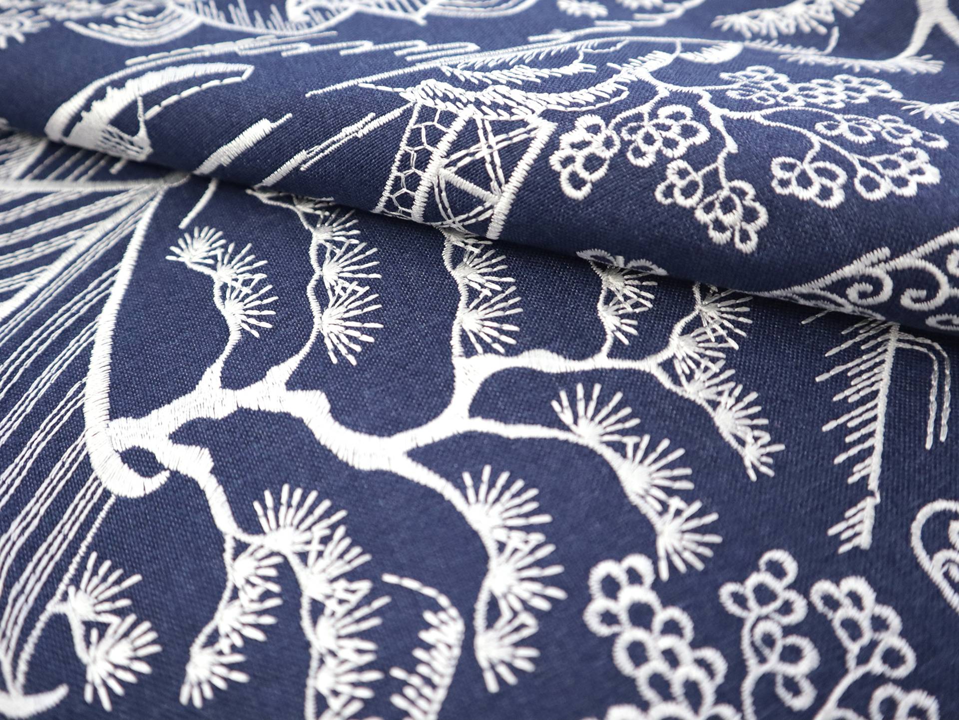 Embroidered Poly Cotton Upholstery in Indigo