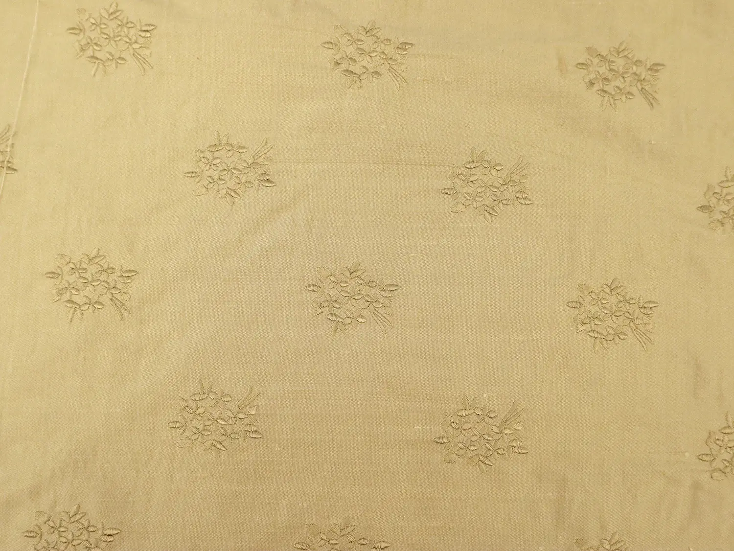 Embroidered Silk Shantung with Mini Bouquets in Light Gold