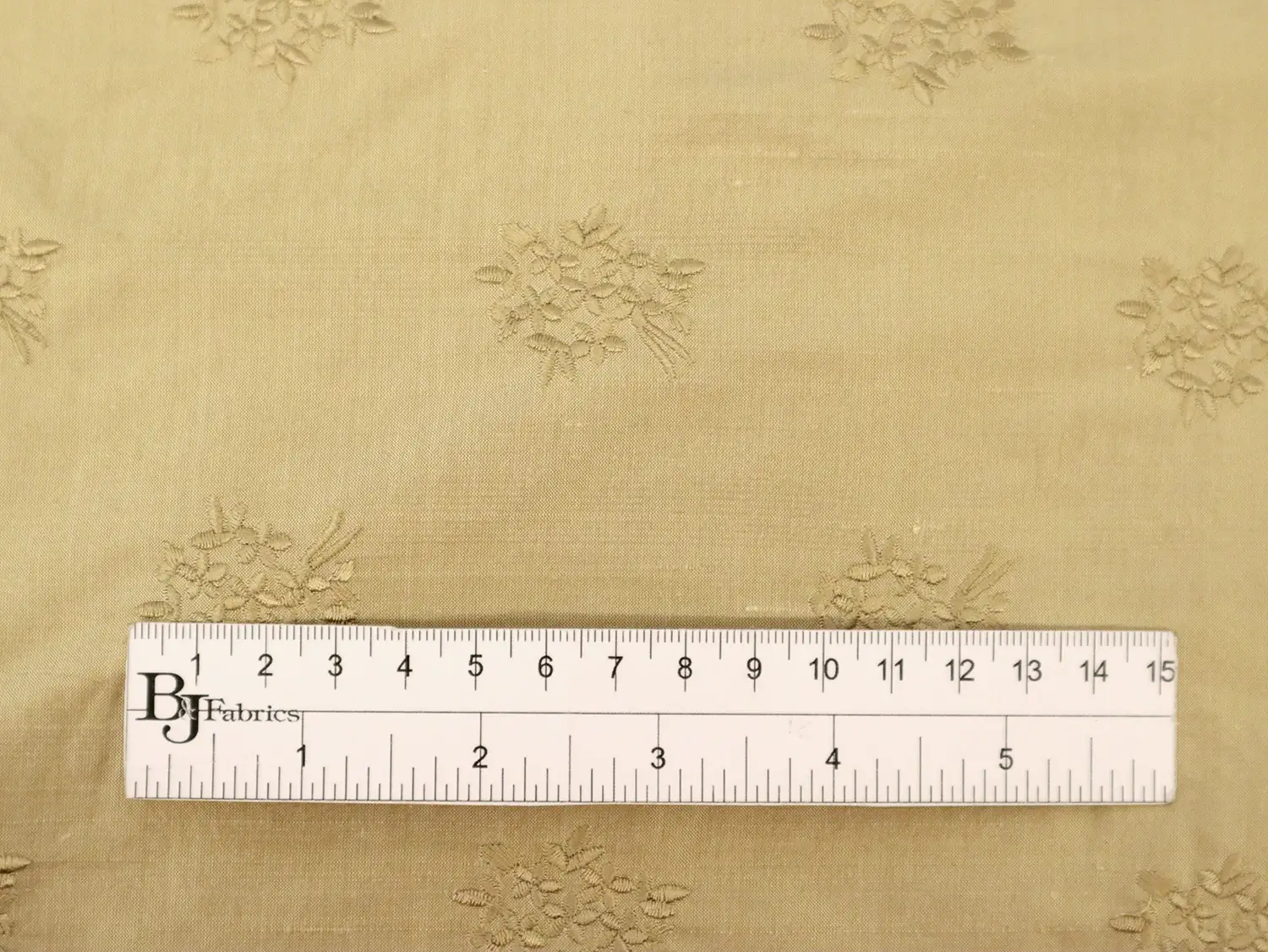 Embroidered Silk Shantung with Mini Bouquets in Light Gold