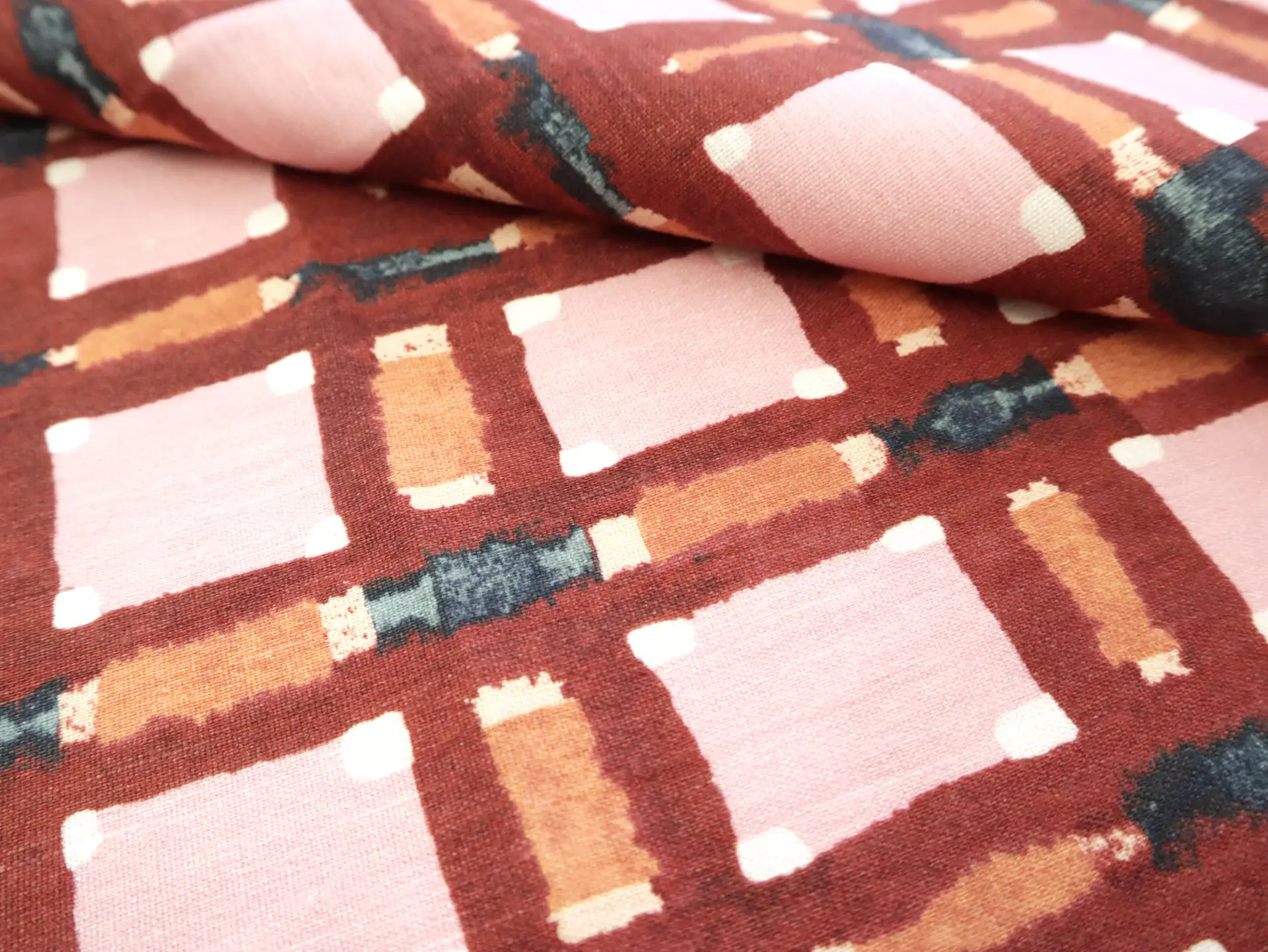 Stretch Linen with Brushstrokes Plaid Print