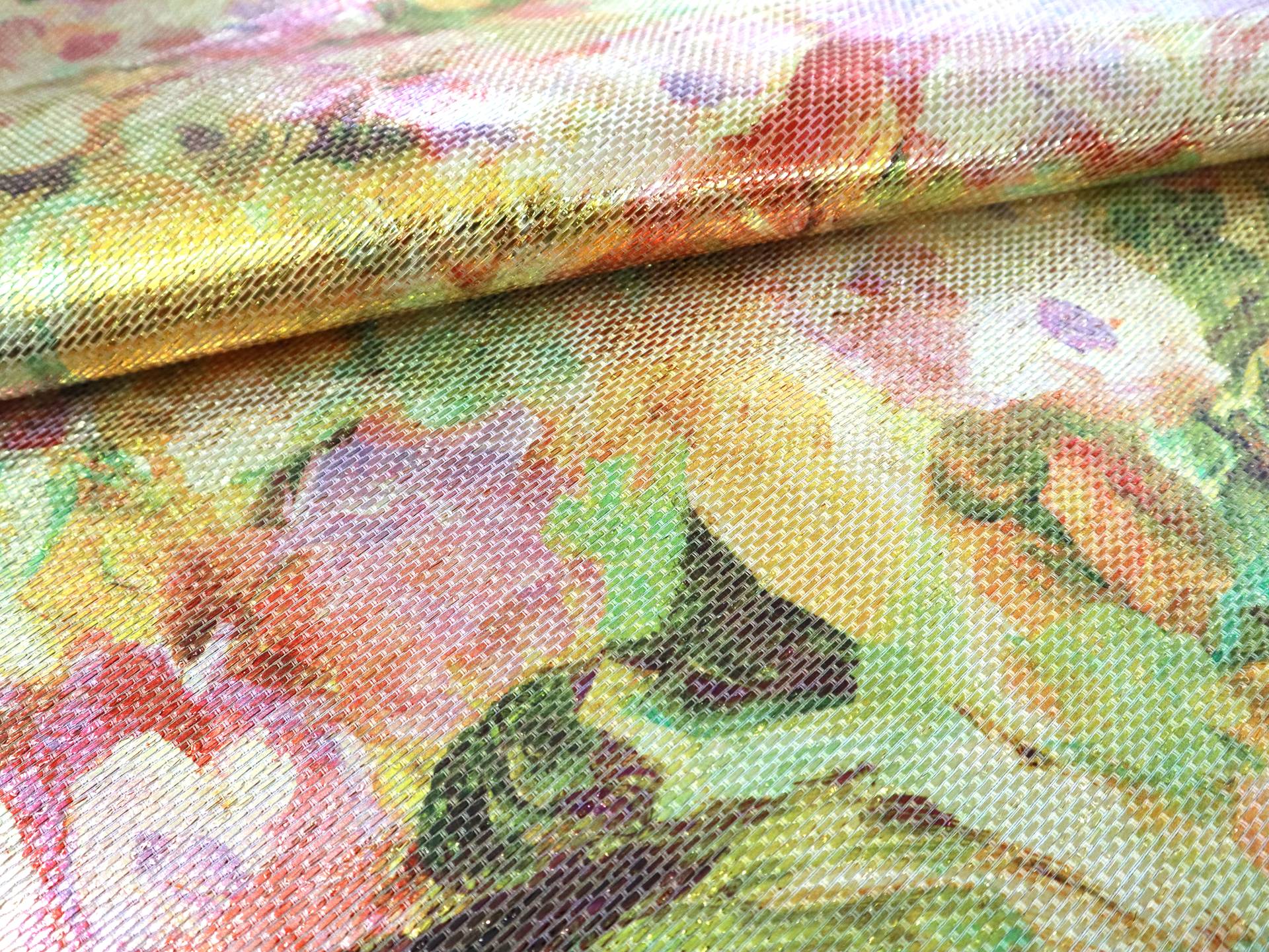 Metallic Raffia with Floral Print