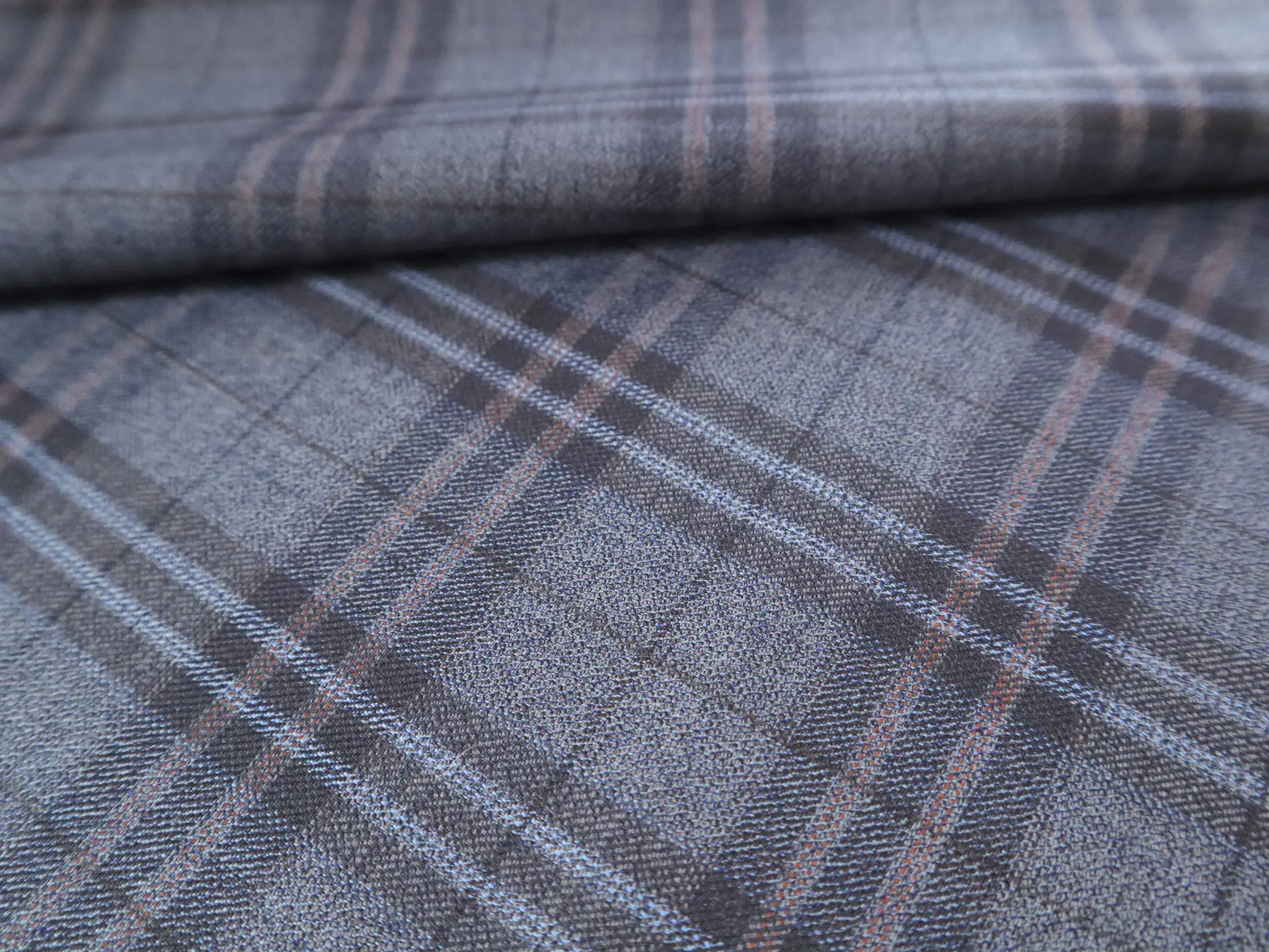 Extra Fine Wool Plaid Suiting in Slate Blue