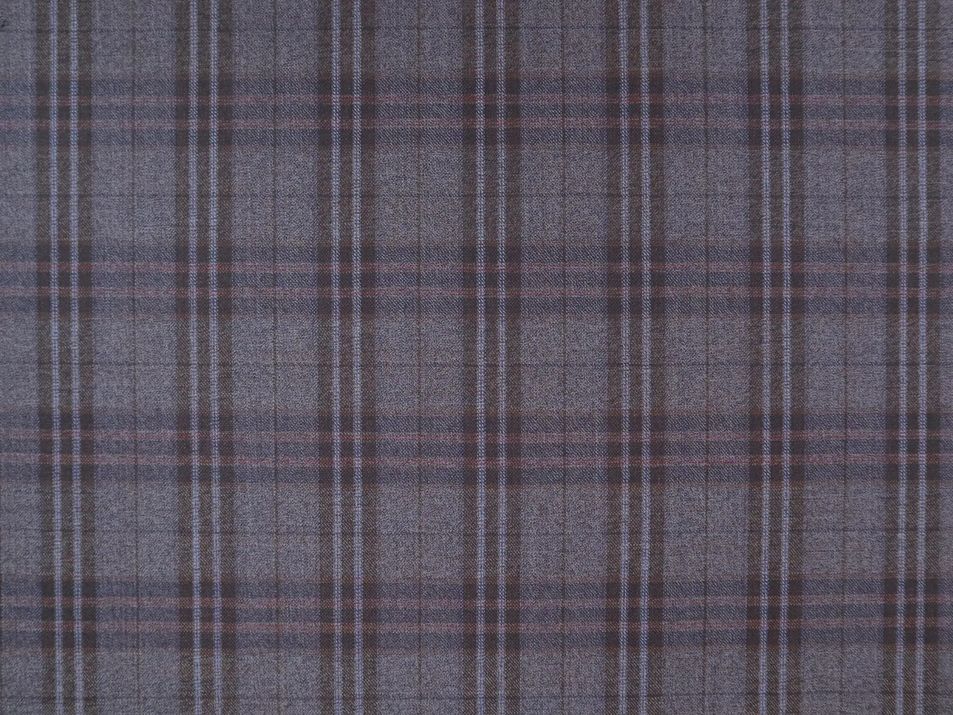 Extra Fine Wool Plaid Suiting in Denim Brown