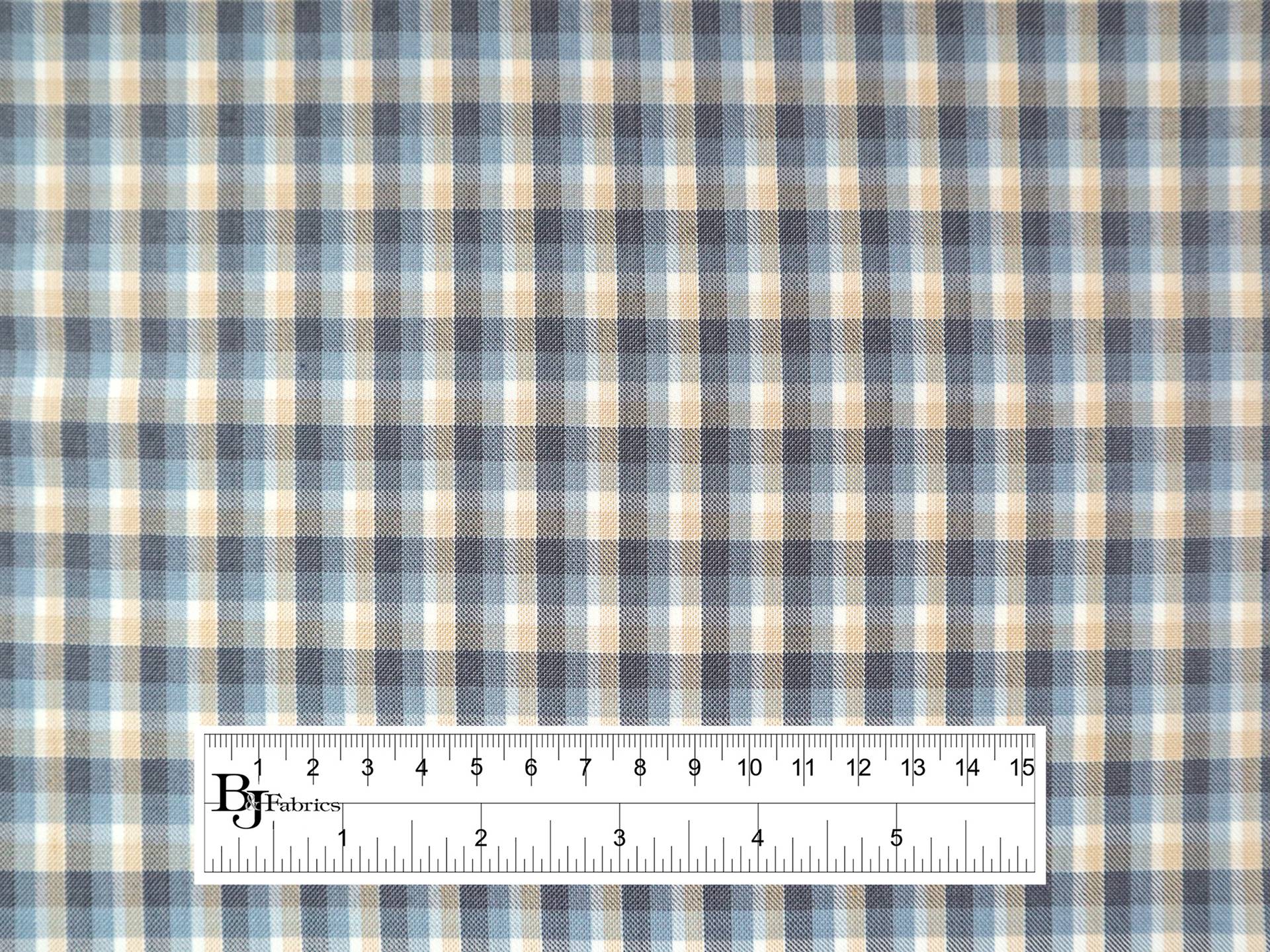 Wool Polyester Plaid Suiting in Stone Blue