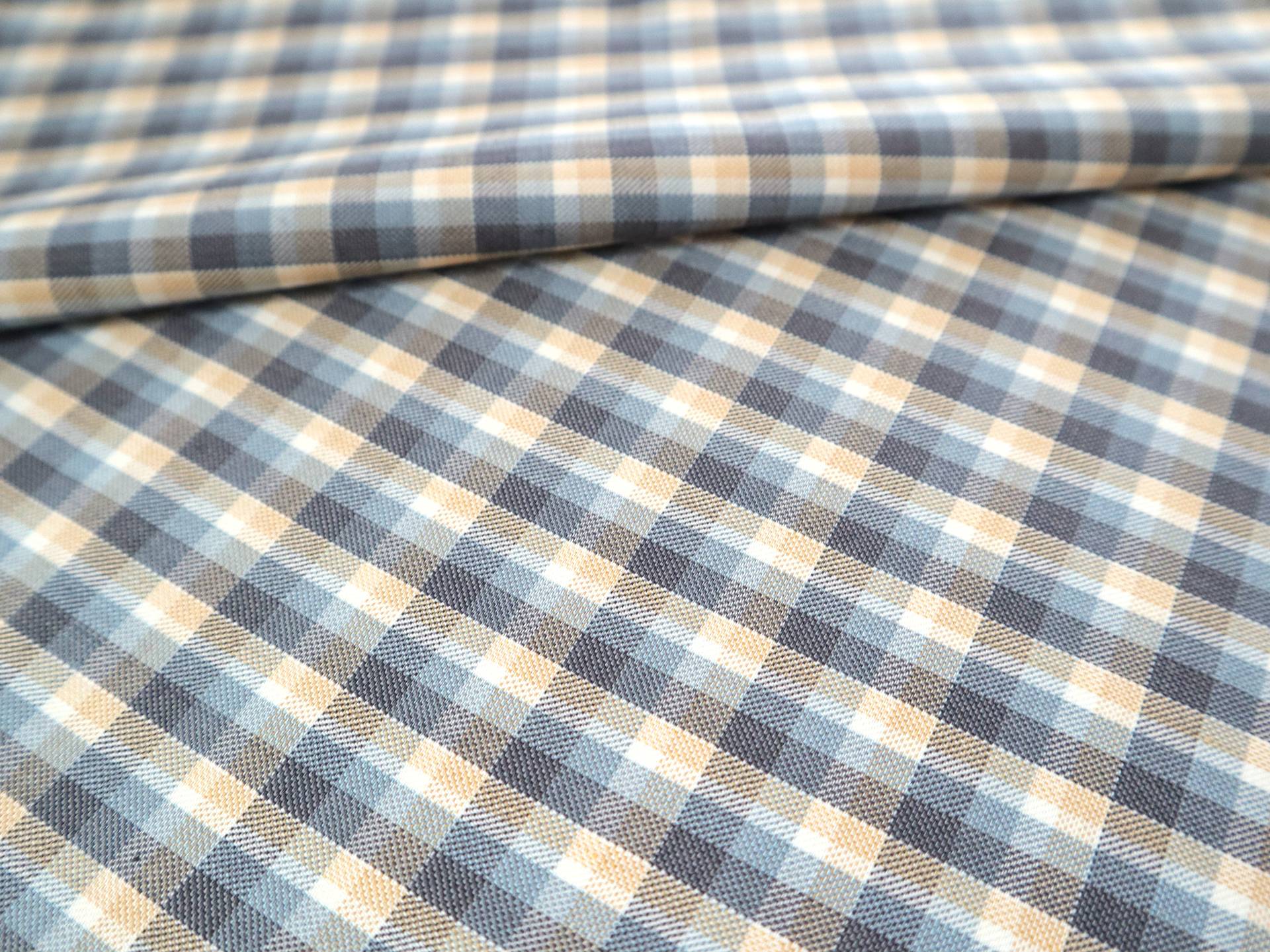 Wool Polyester Plaid Suiting in Stone Blue