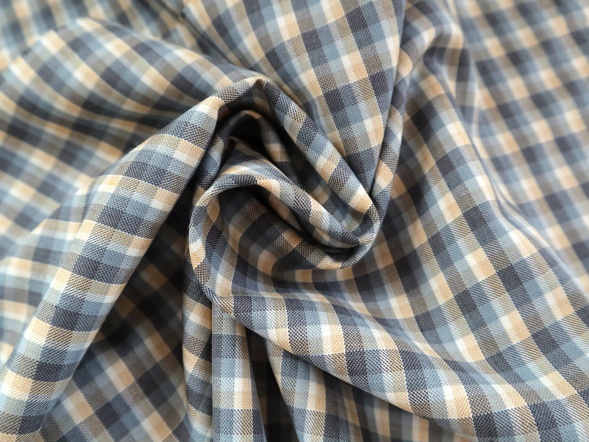 Wool Polyester Plaid Suiting in Stone Blue