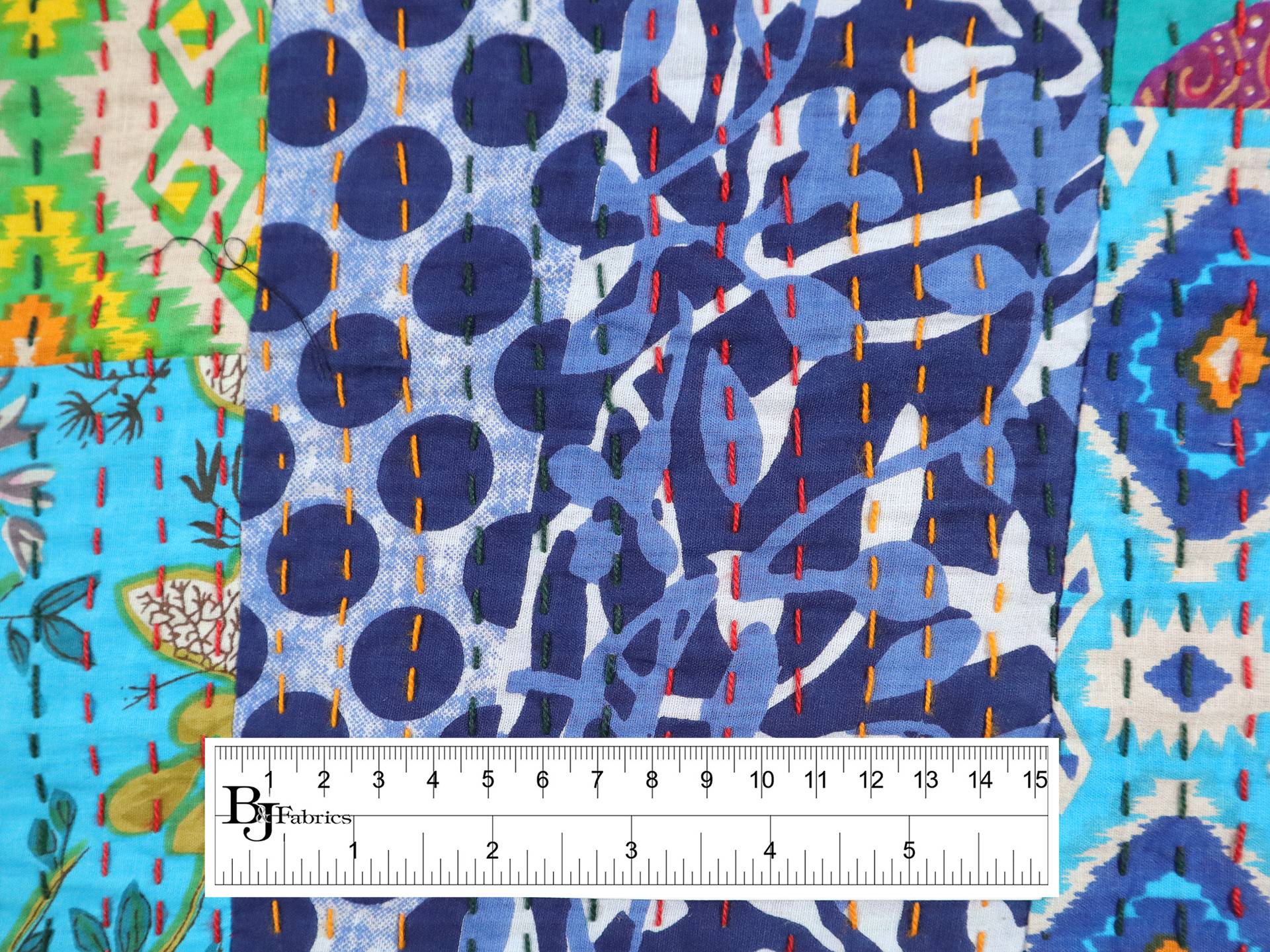 Hand Stitched Cotton Patchwork with Multicolored Patterns