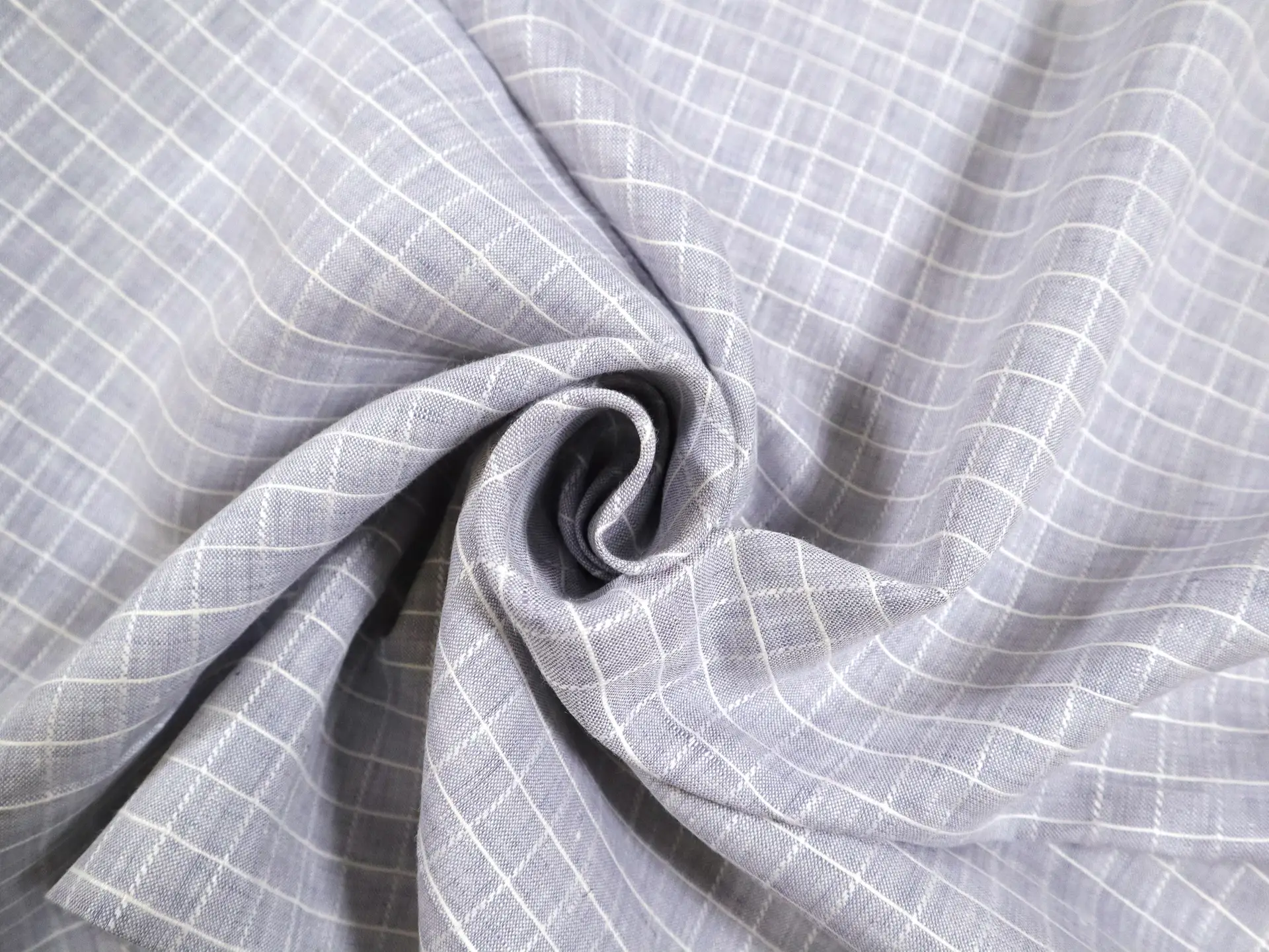 Novelty Linen with Windowpane Plaid in Grey