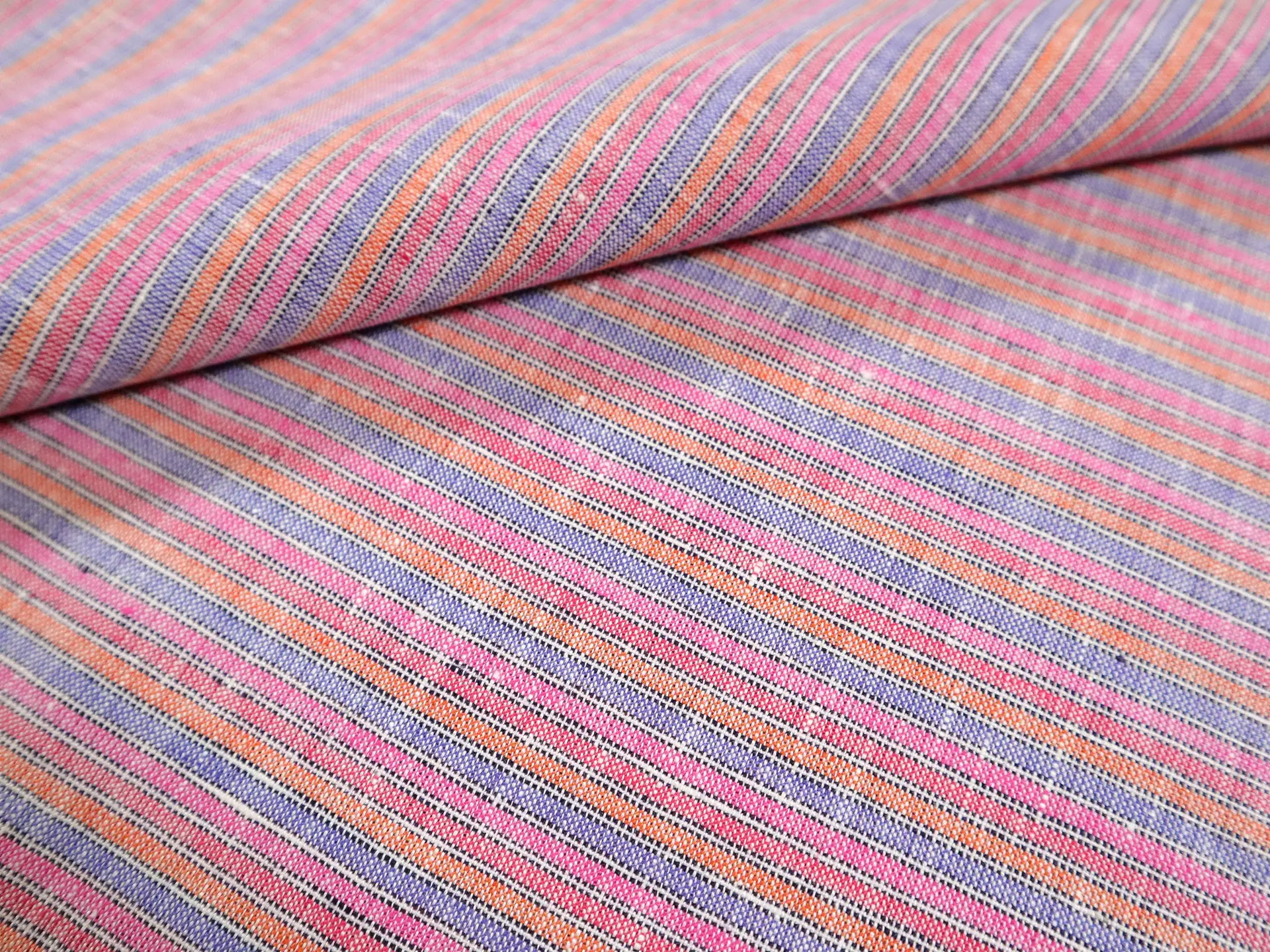 Multi Colored Striped Linen in Red & Purple