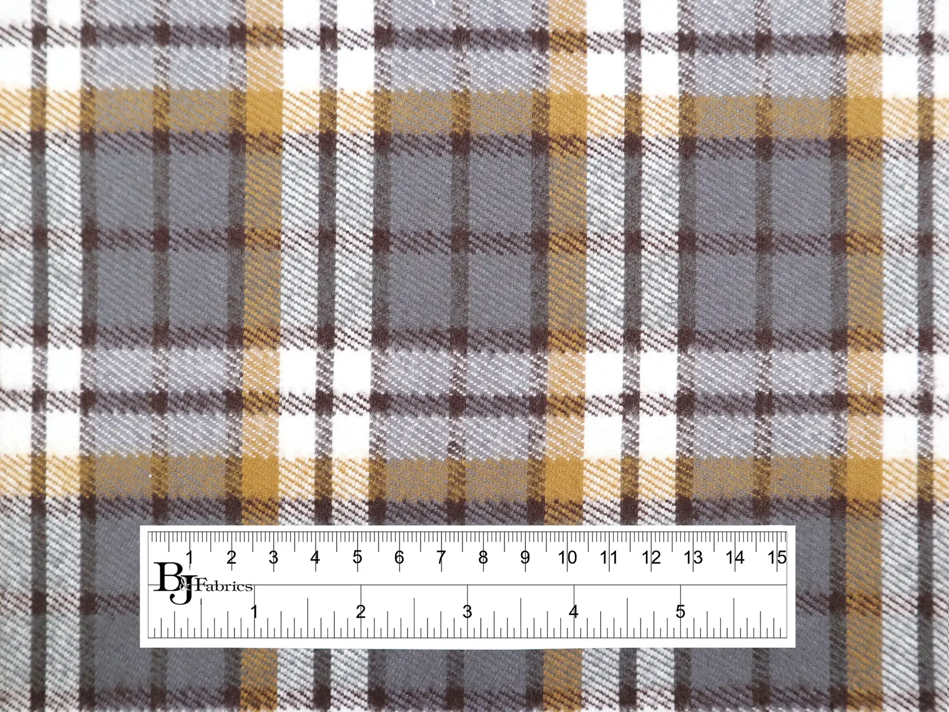 Cotton Flannel Plaid in Grey & Gold