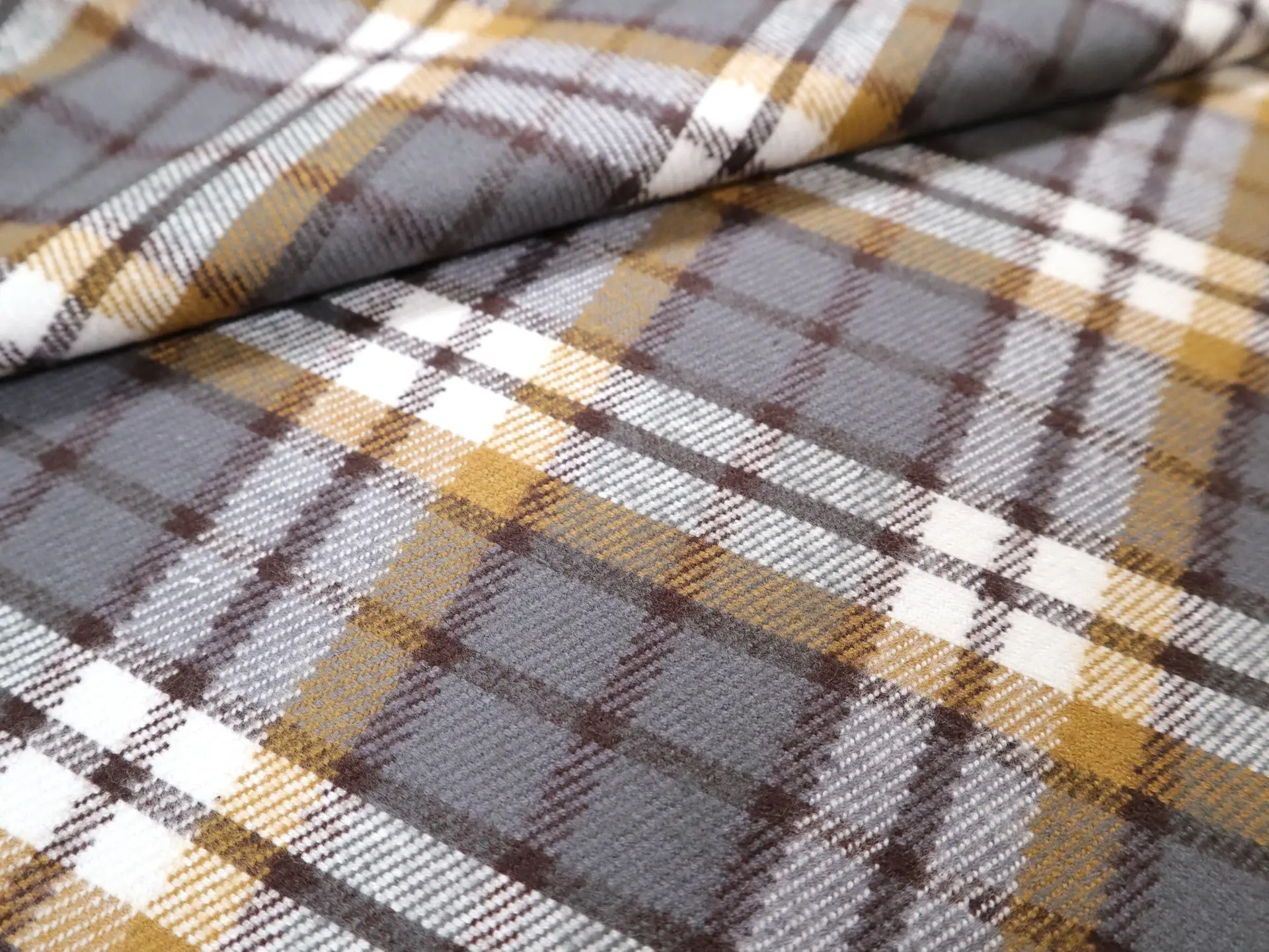 Cotton Flannel Plaid in Grey & Gold