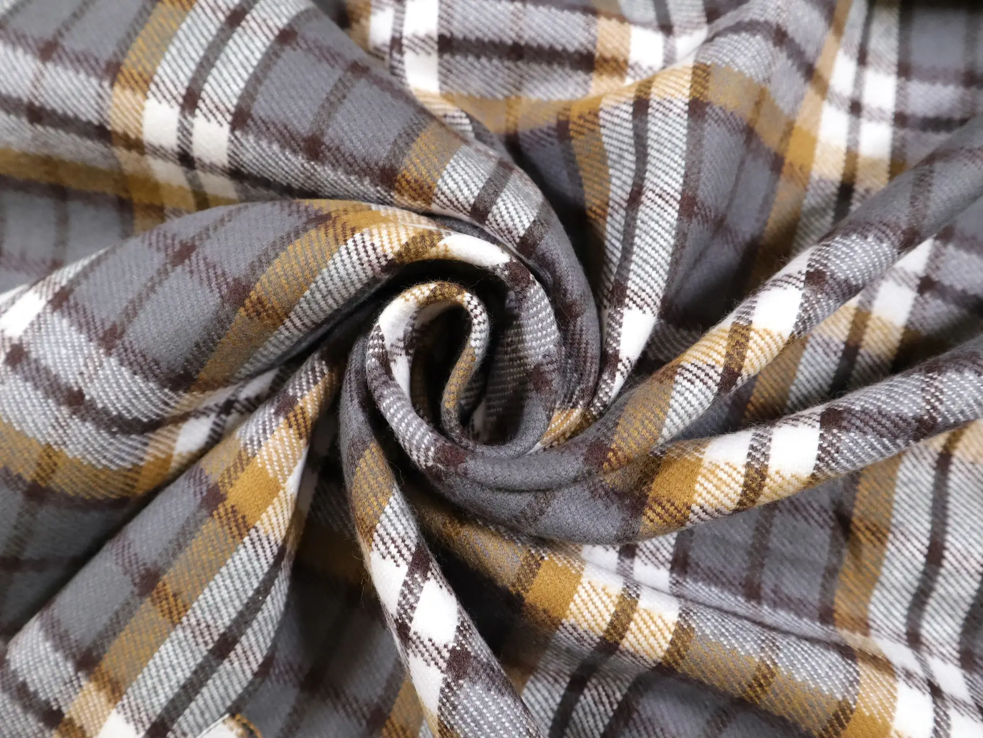 Cotton Flannel Plaid in Grey & Gold