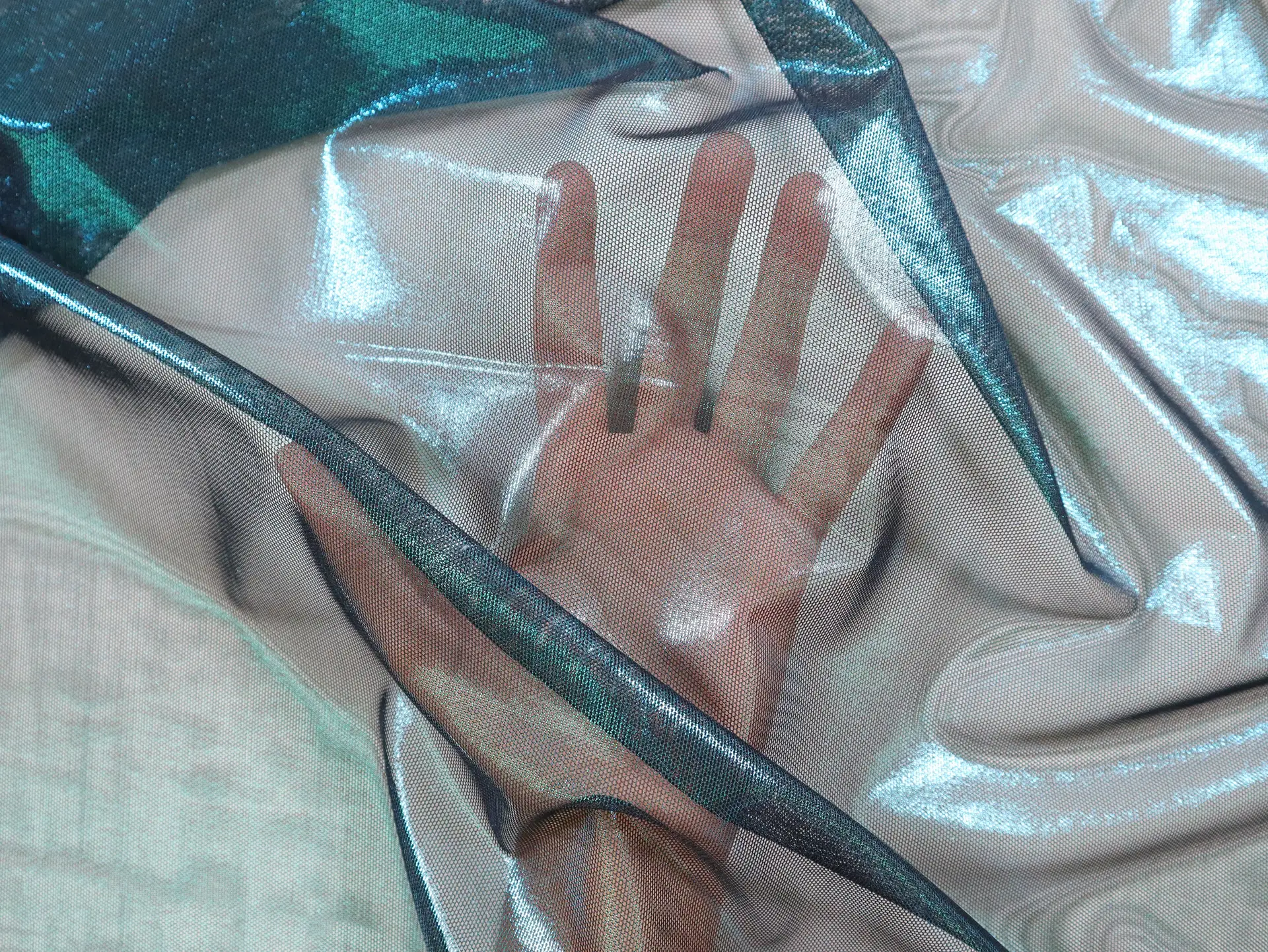 Foil Power Mesh in Turquoise & Black