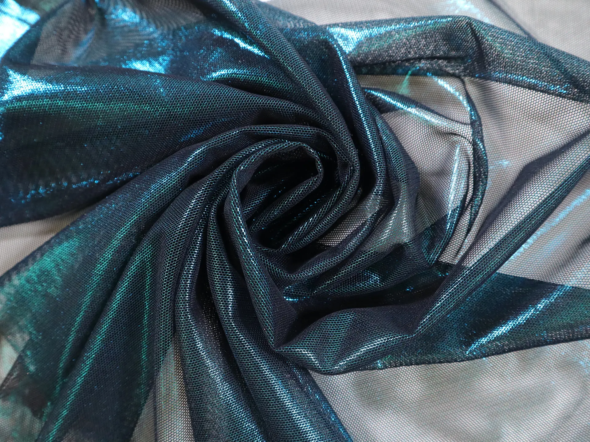 Foil Power Mesh in Turquoise & Black