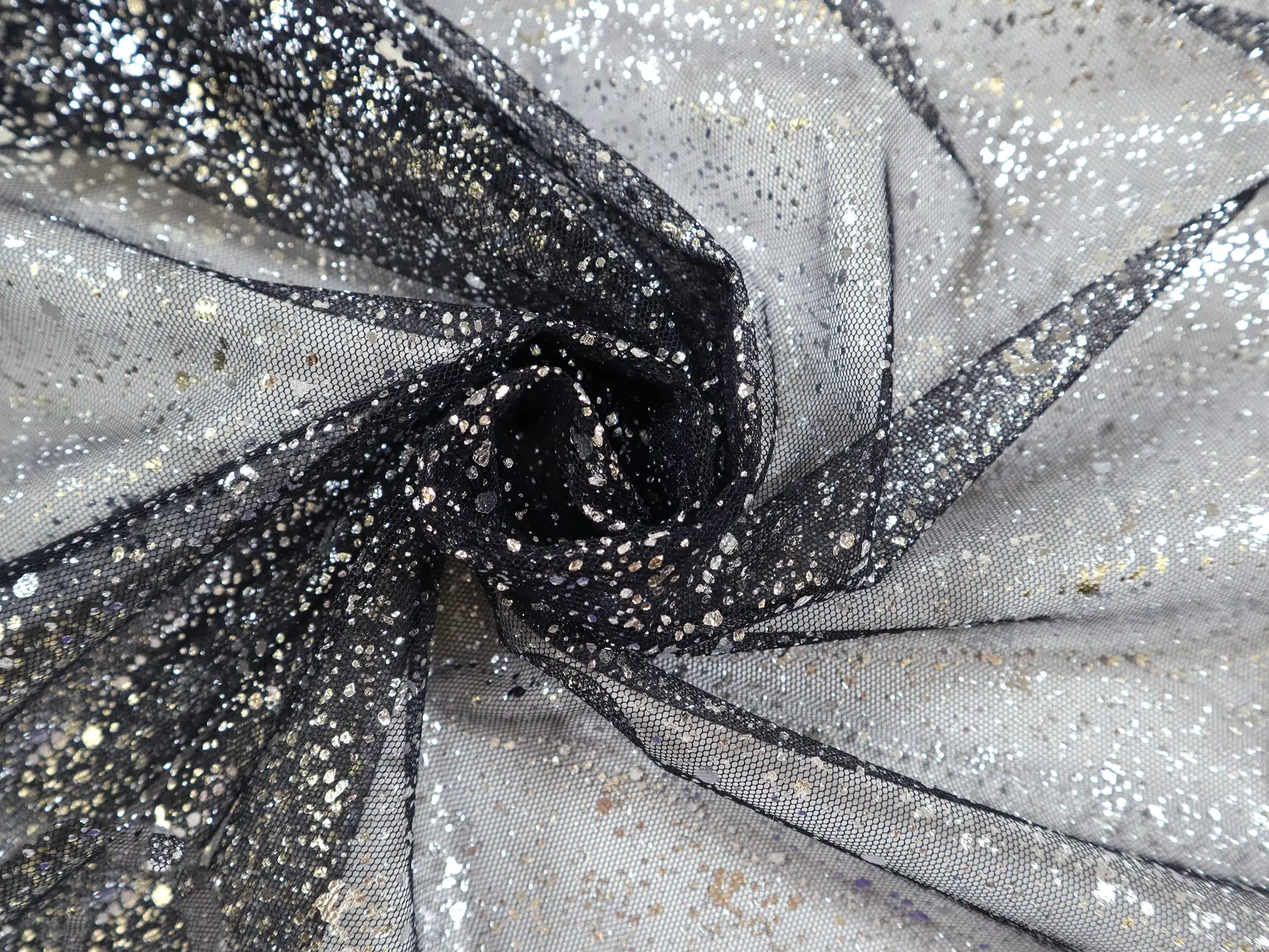 Metallic Speckled Tulle in Midnight Navy & Silver