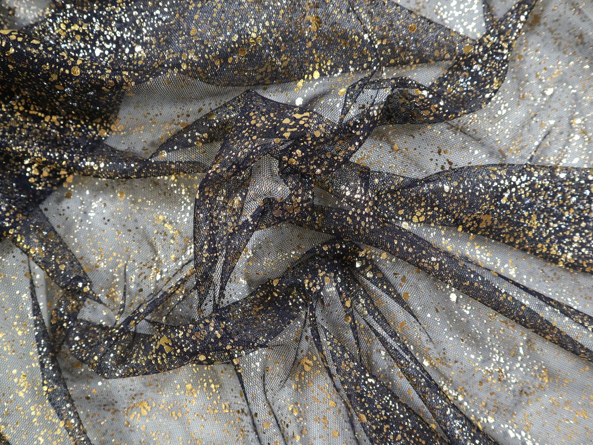 Metallic Speckled Tulle in Navy & Gold