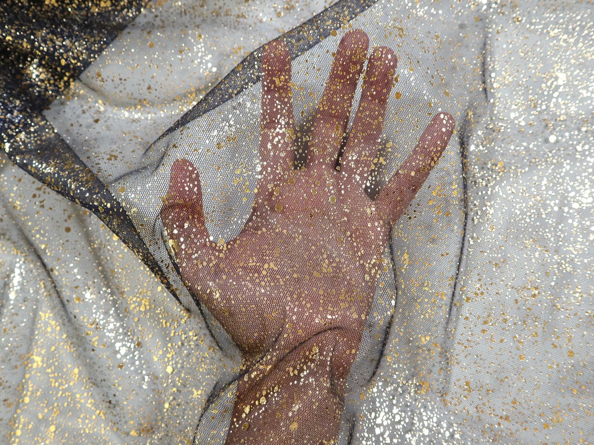 Metallic Speckled Tulle in Navy & Gold