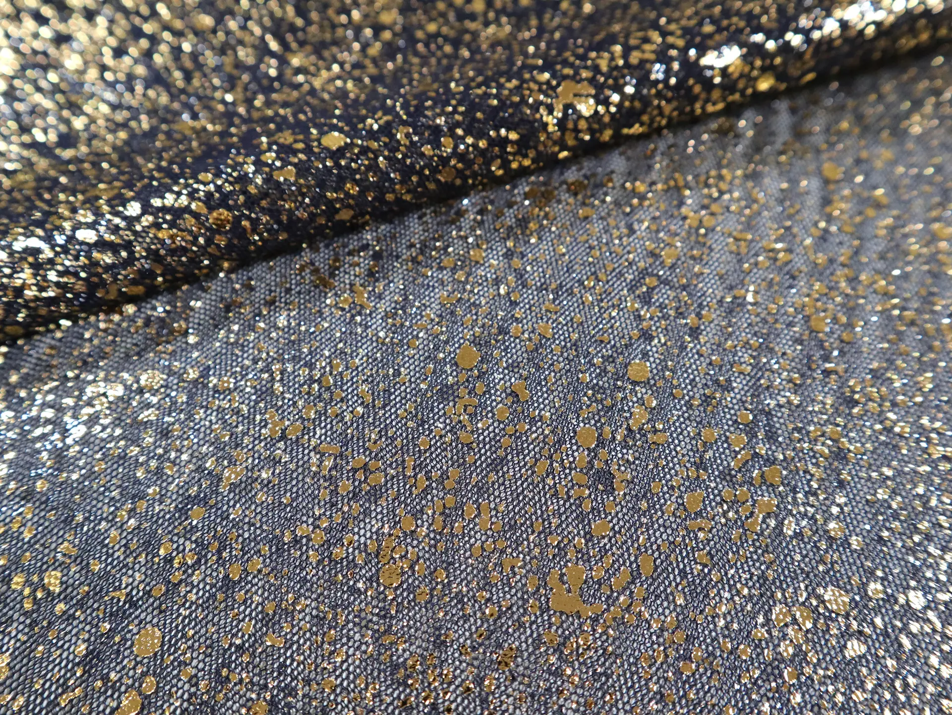 Metallic Speckled Tulle in Navy & Gold