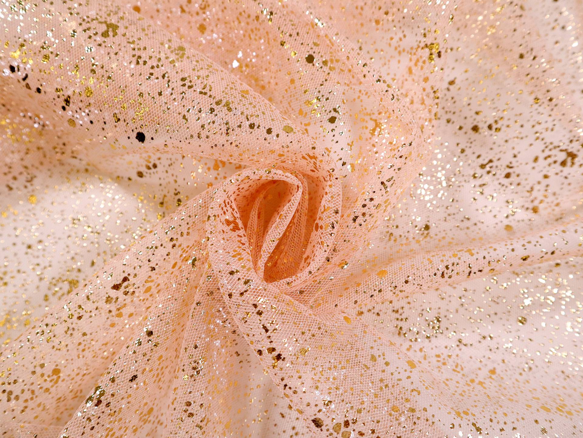 Metallic Speckled Tulle in Peach & Gold