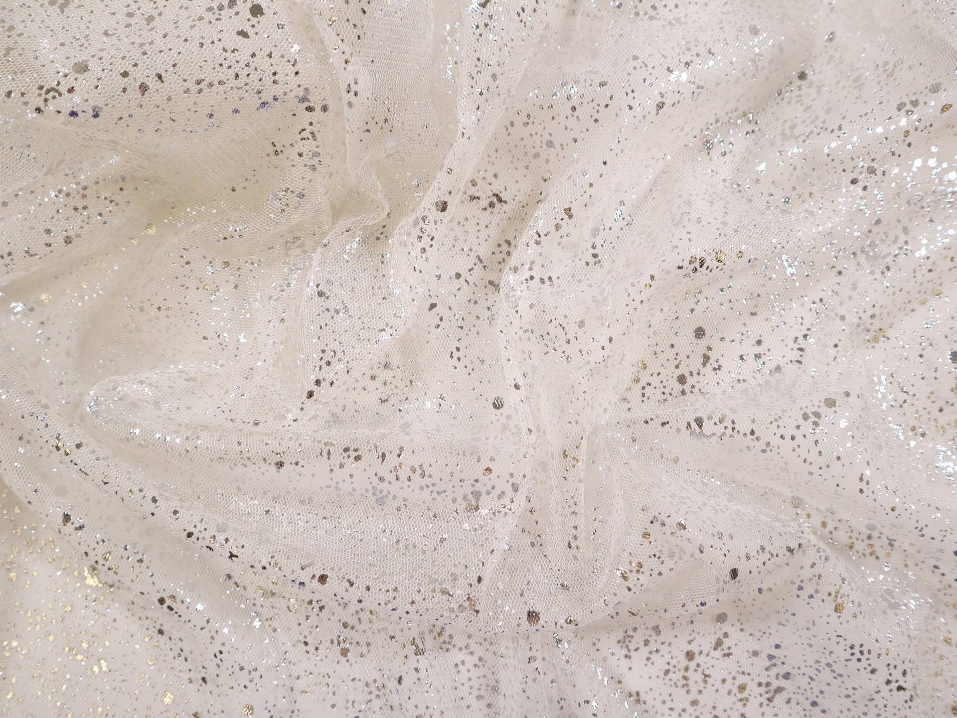 Metallic Speckled Tulle in Ivory & Silver