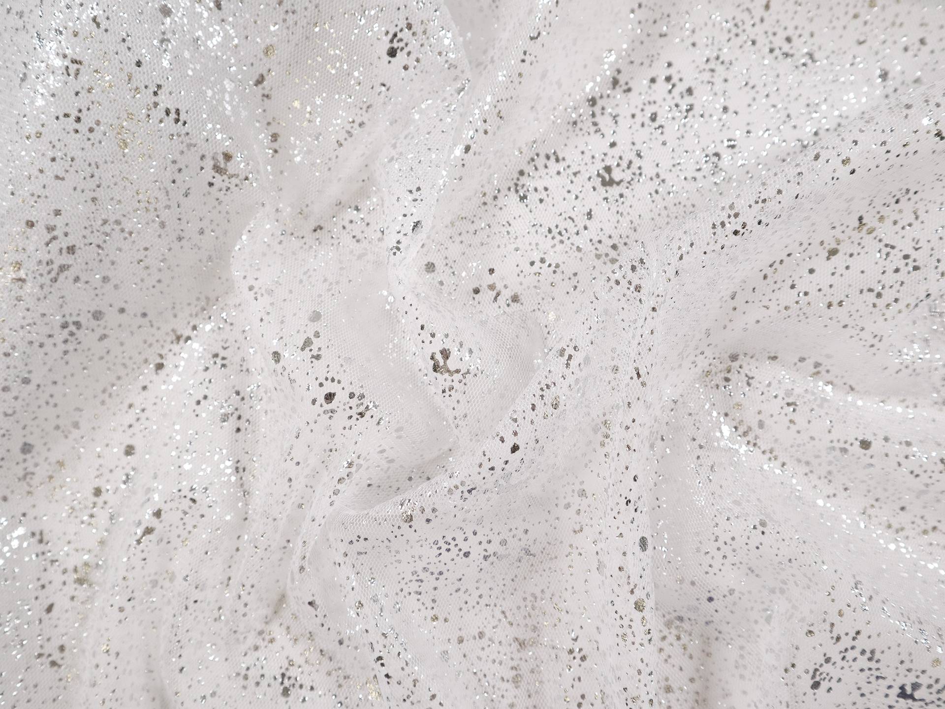 Metallic Speckled Tulle in White & Silver