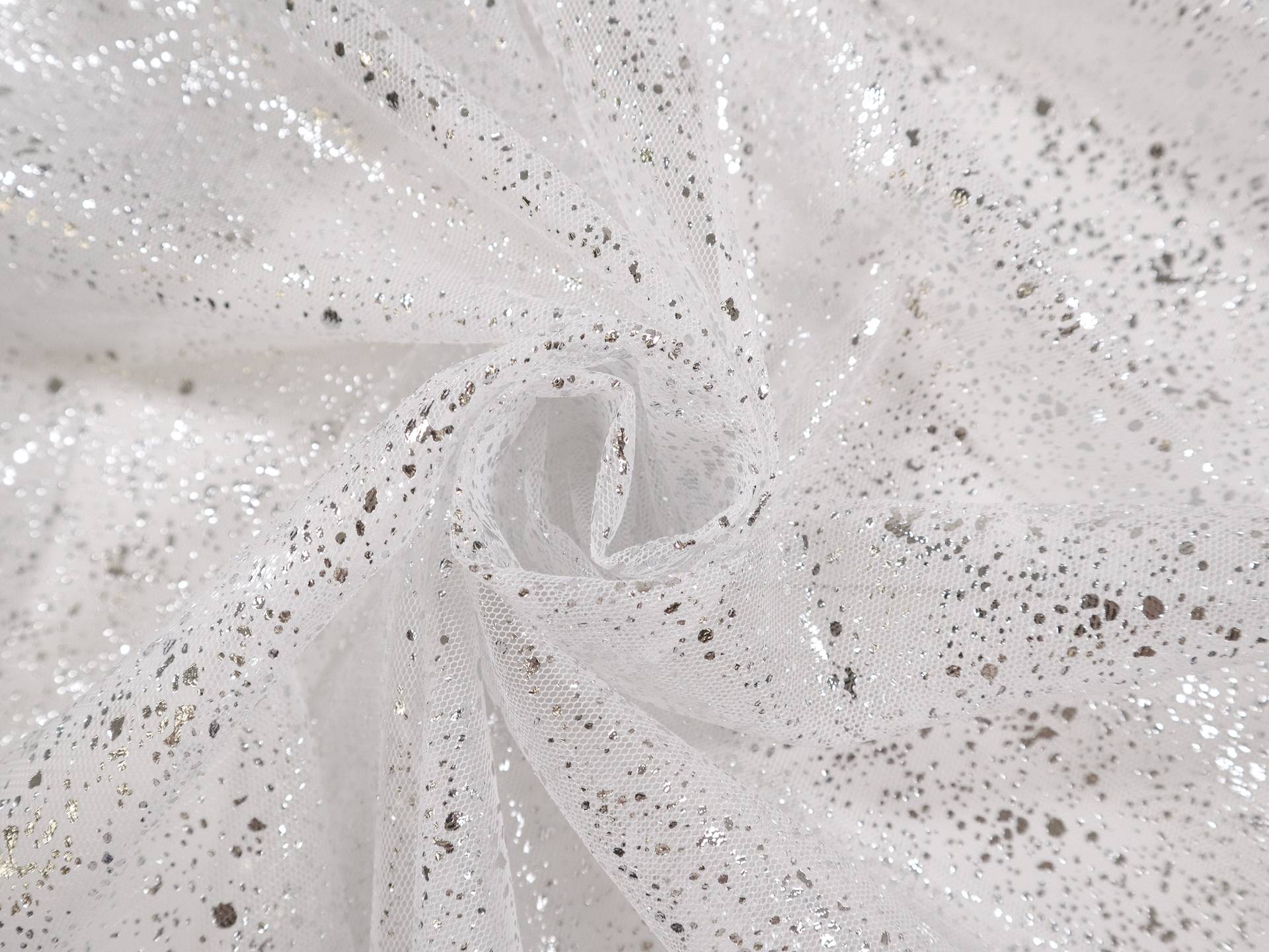 Metallic Speckled Tulle in White & Silver