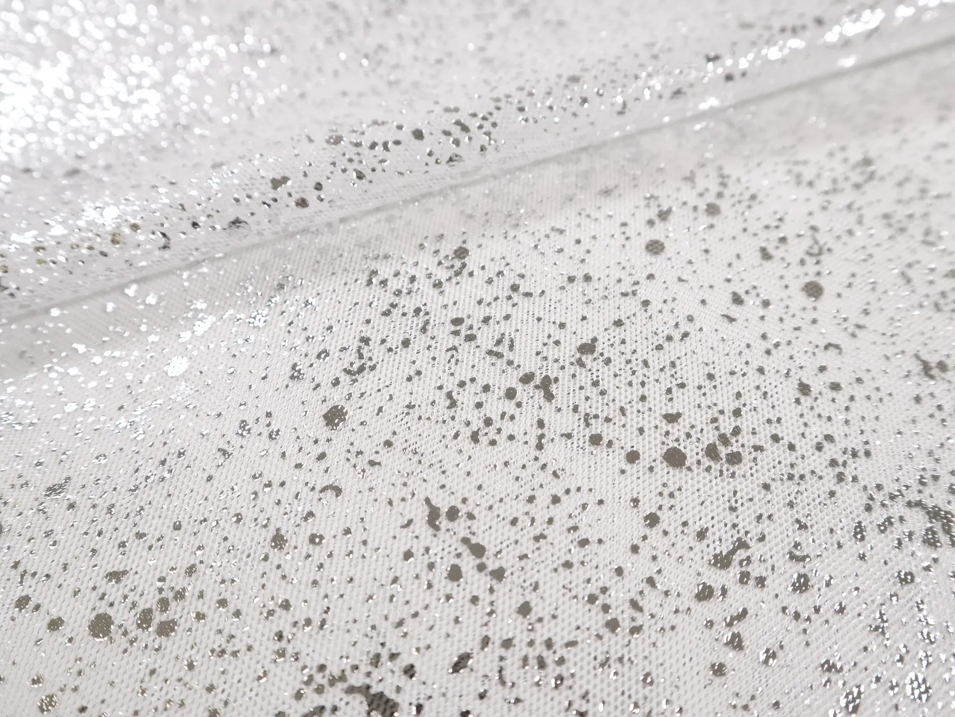 Metallic Speckled Tulle in White & Silver