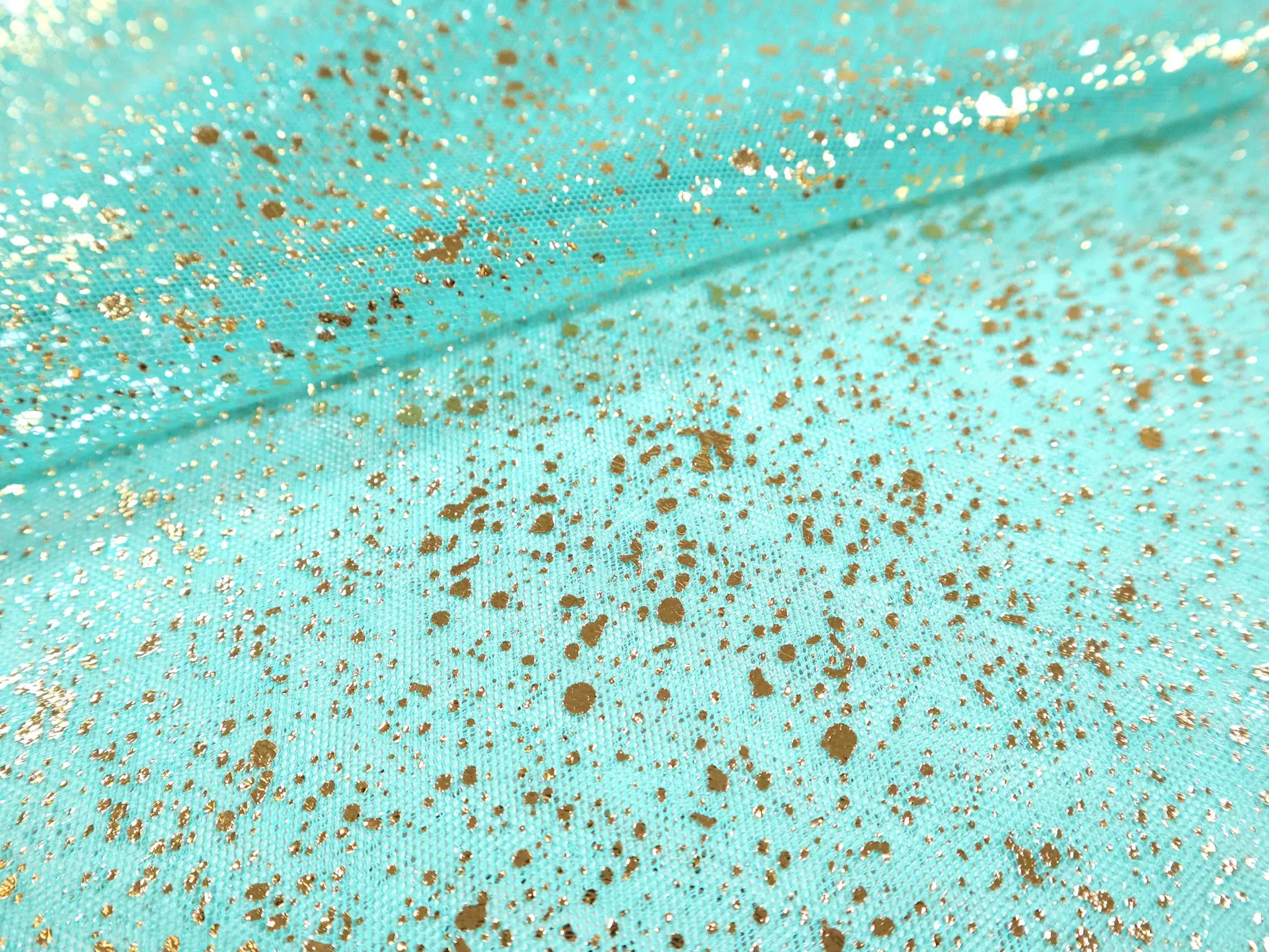 Metallic Speckled Tulle in Turquoise & Gold