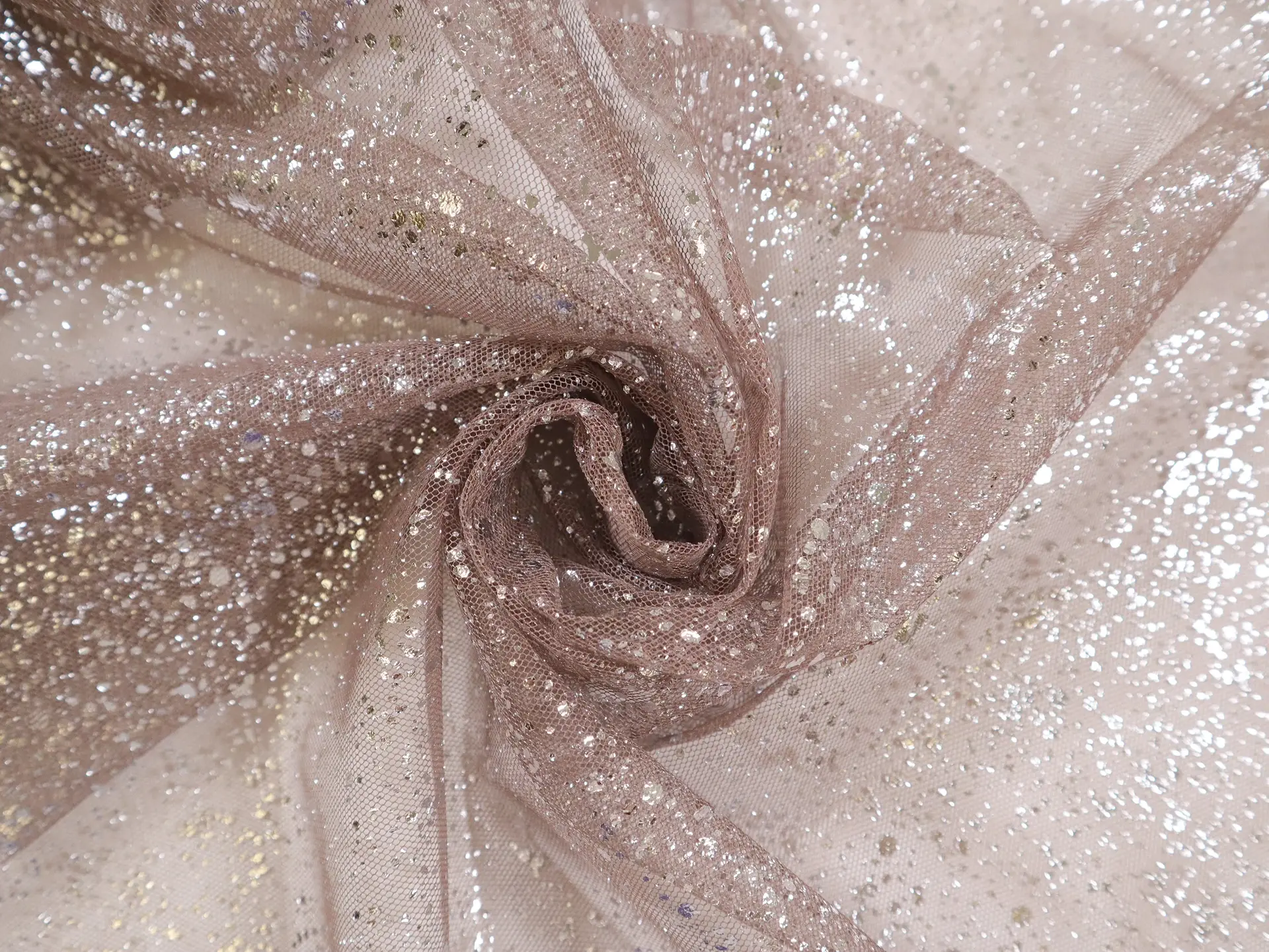 Metallic Speckled Tulle in Taupe & Silver 