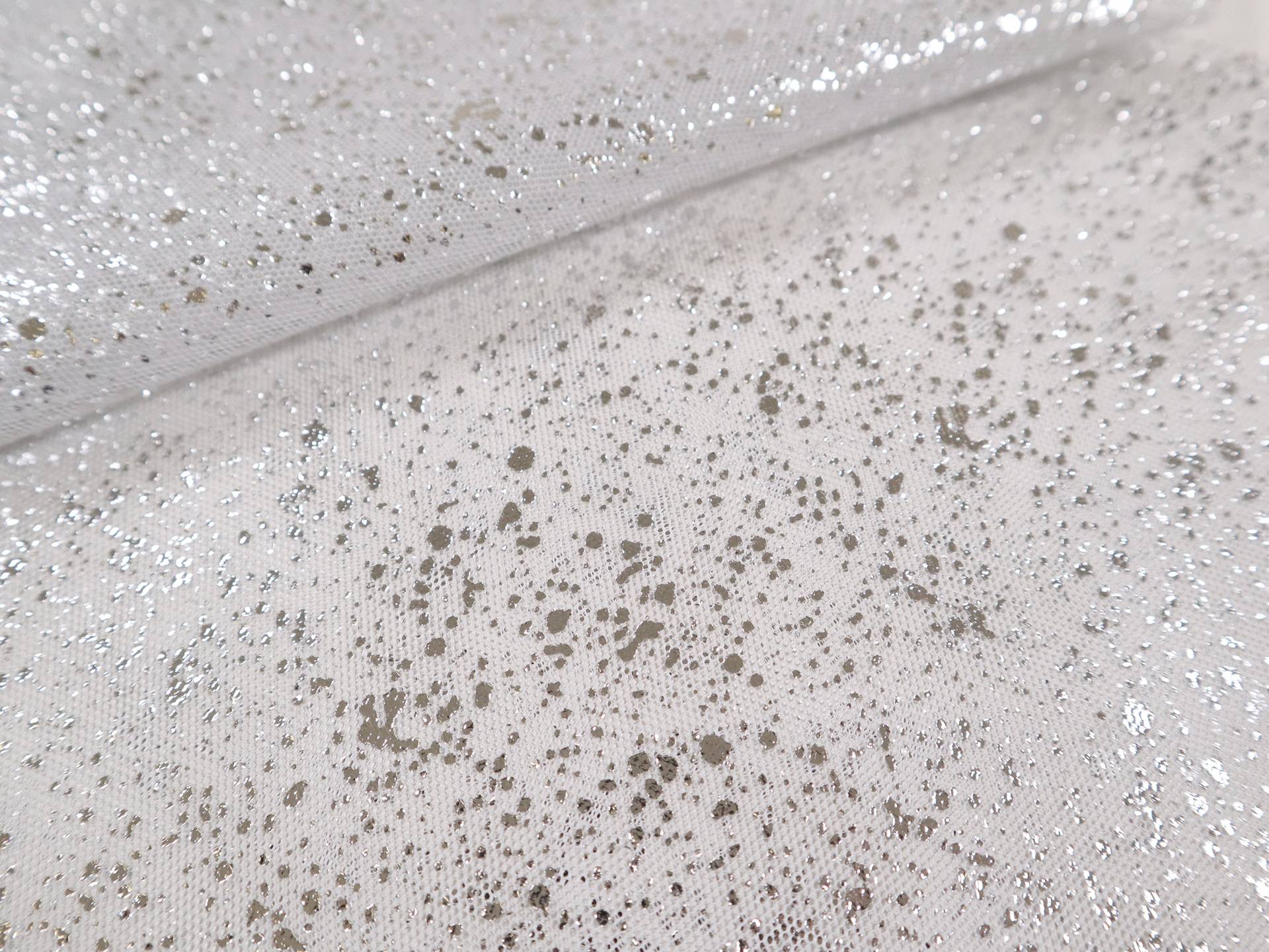 Metallic Speckled Tulle in Light Grey & Silver