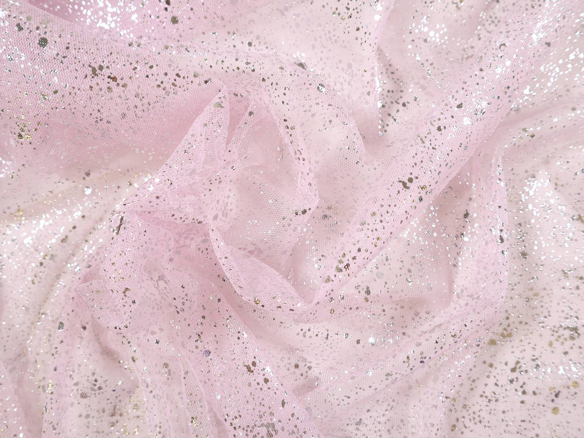 Metallic Speckled Tulle in Baby Pink & Sliver