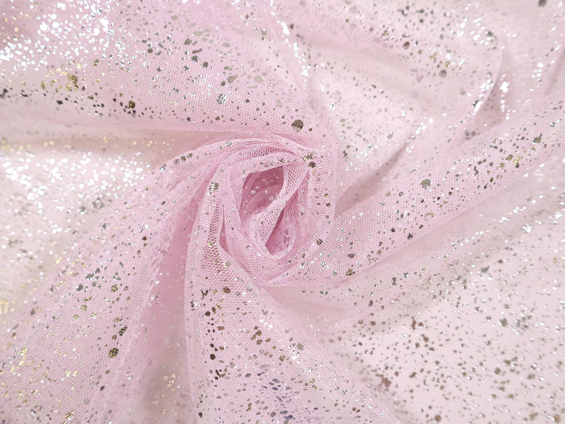 Metallic Speckled Tulle in Baby Pink & Sliver