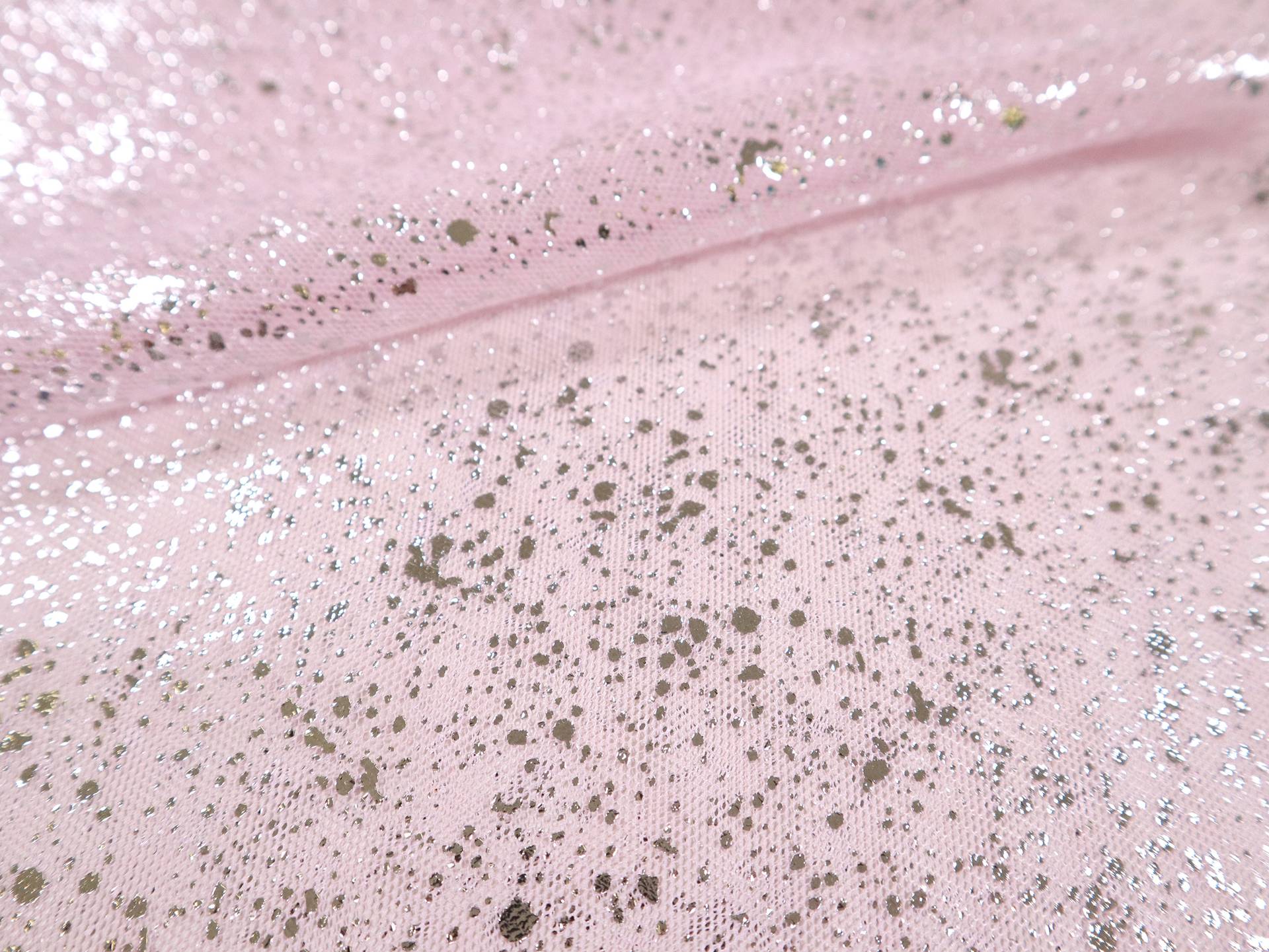 Metallic Speckled Tulle in Baby Pink & Sliver