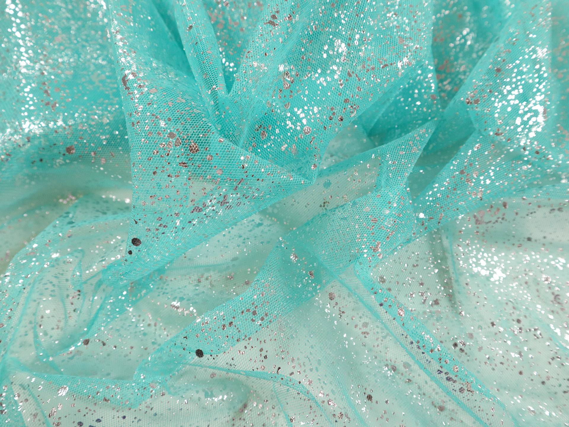 Metallic Speckled Tulle in Turquoise & Silver