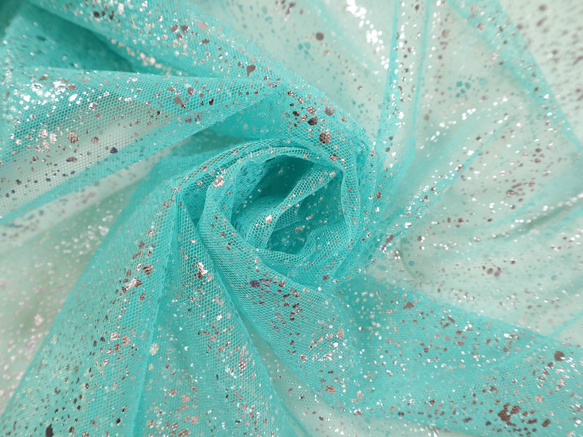 Metallic Speckled Tulle in Turquoise & Silver