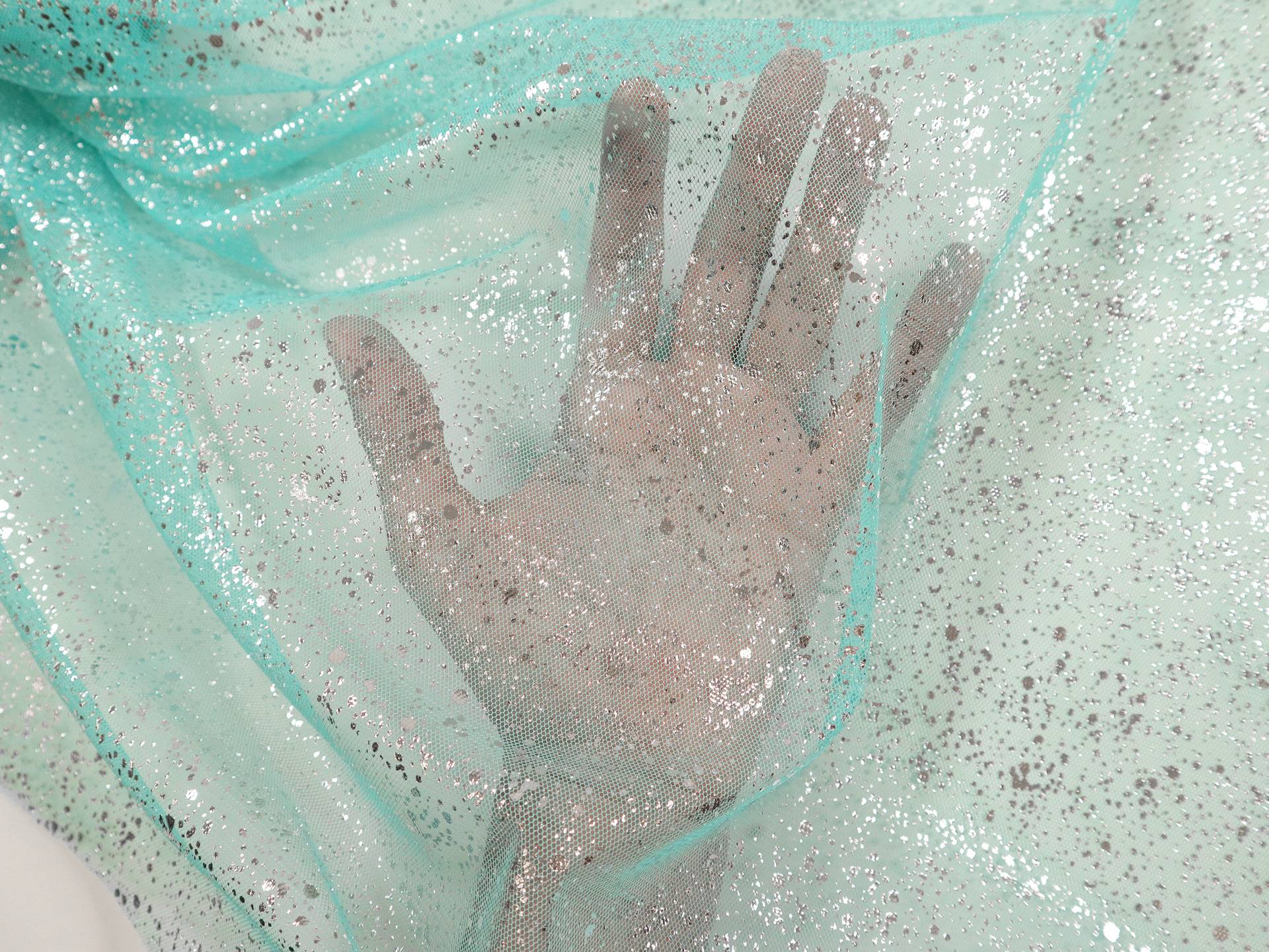 Metallic Speckled Tulle in Turquoise & Silver